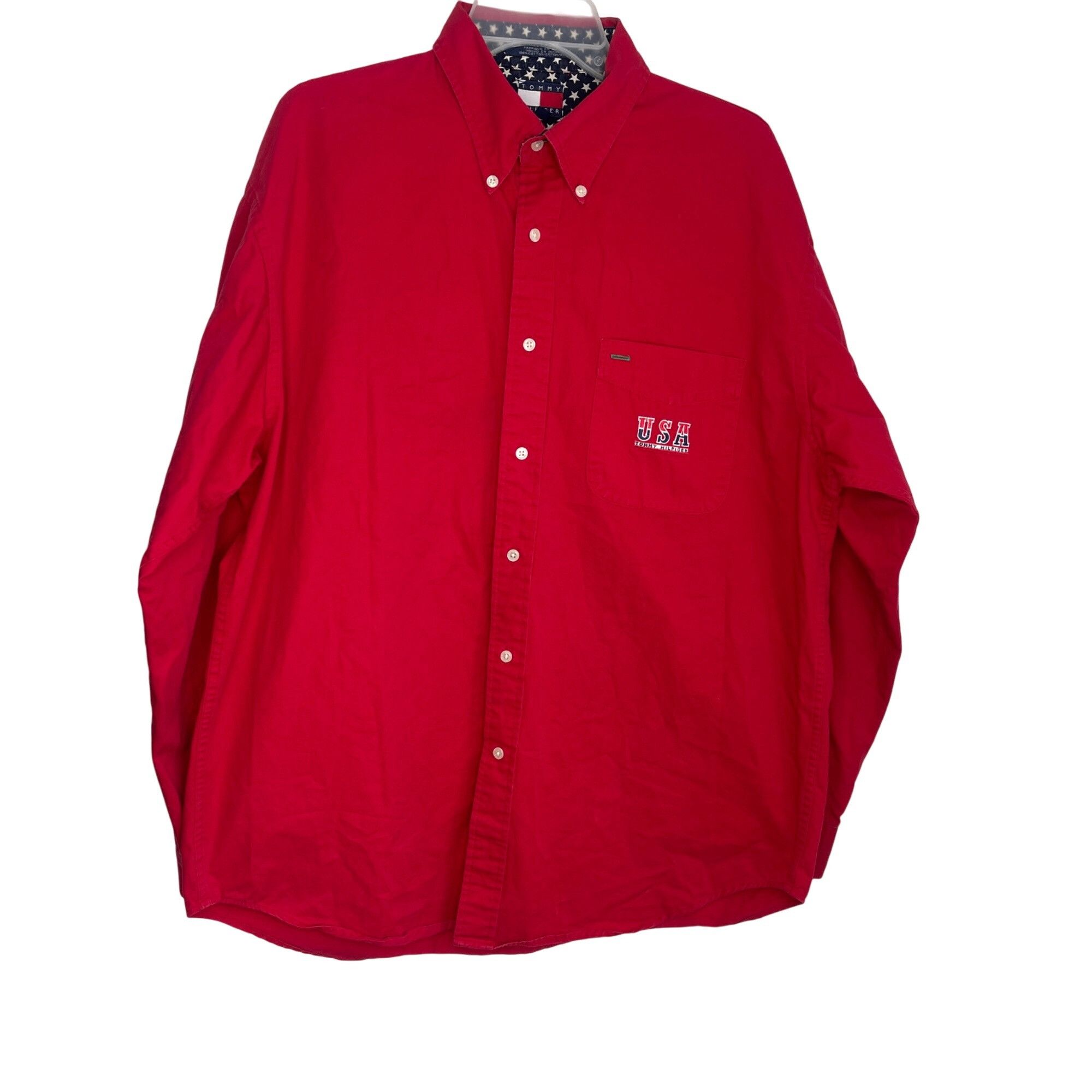 Vintage Tommy Hilfiger Button Down Red Shirt Patch XL