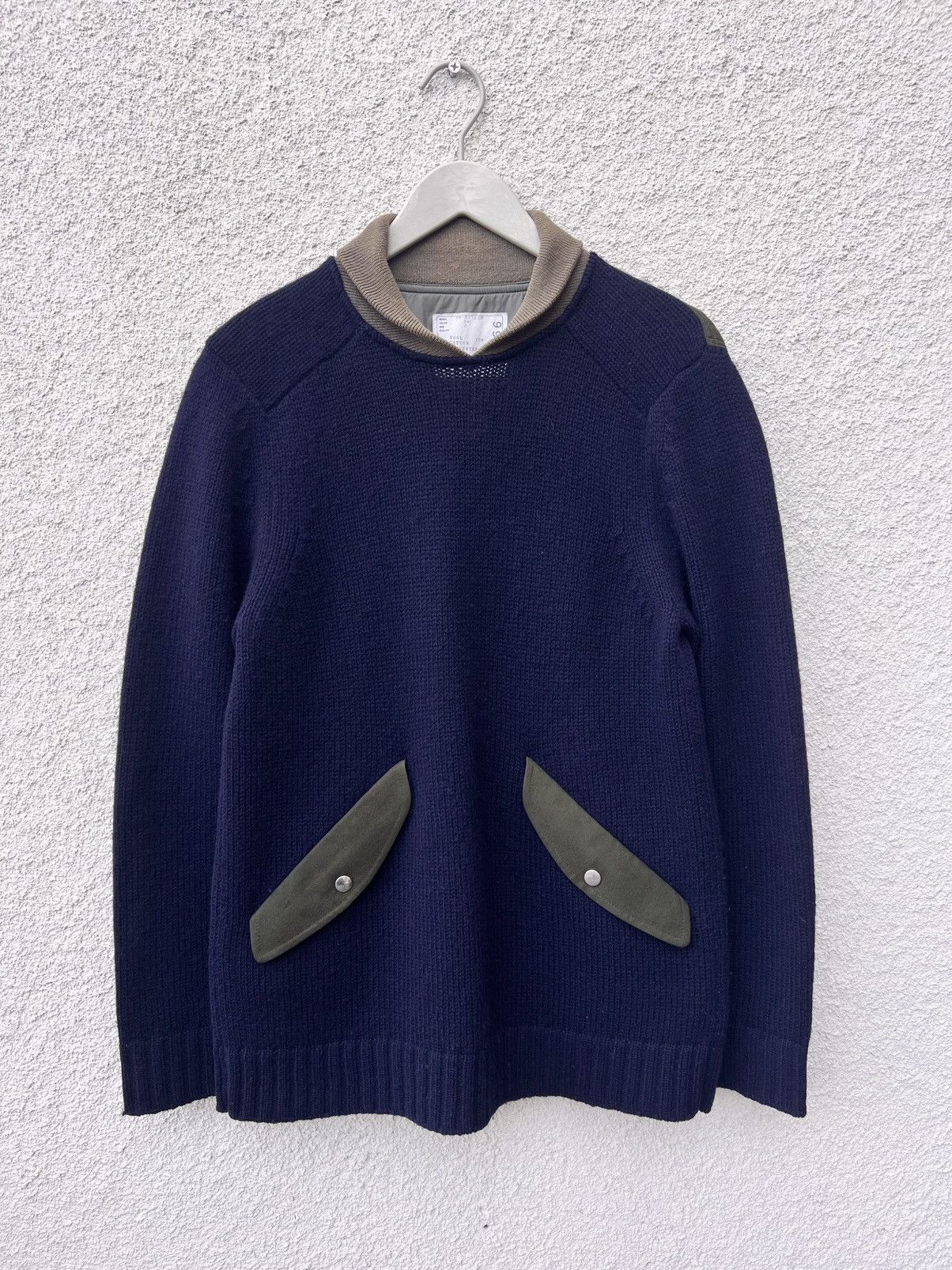 Sacai Sacai Wool Military Sweater Navy Olive Trim Size 2 Size US M / EU 48-50 / 2 - 1 Thumbnail