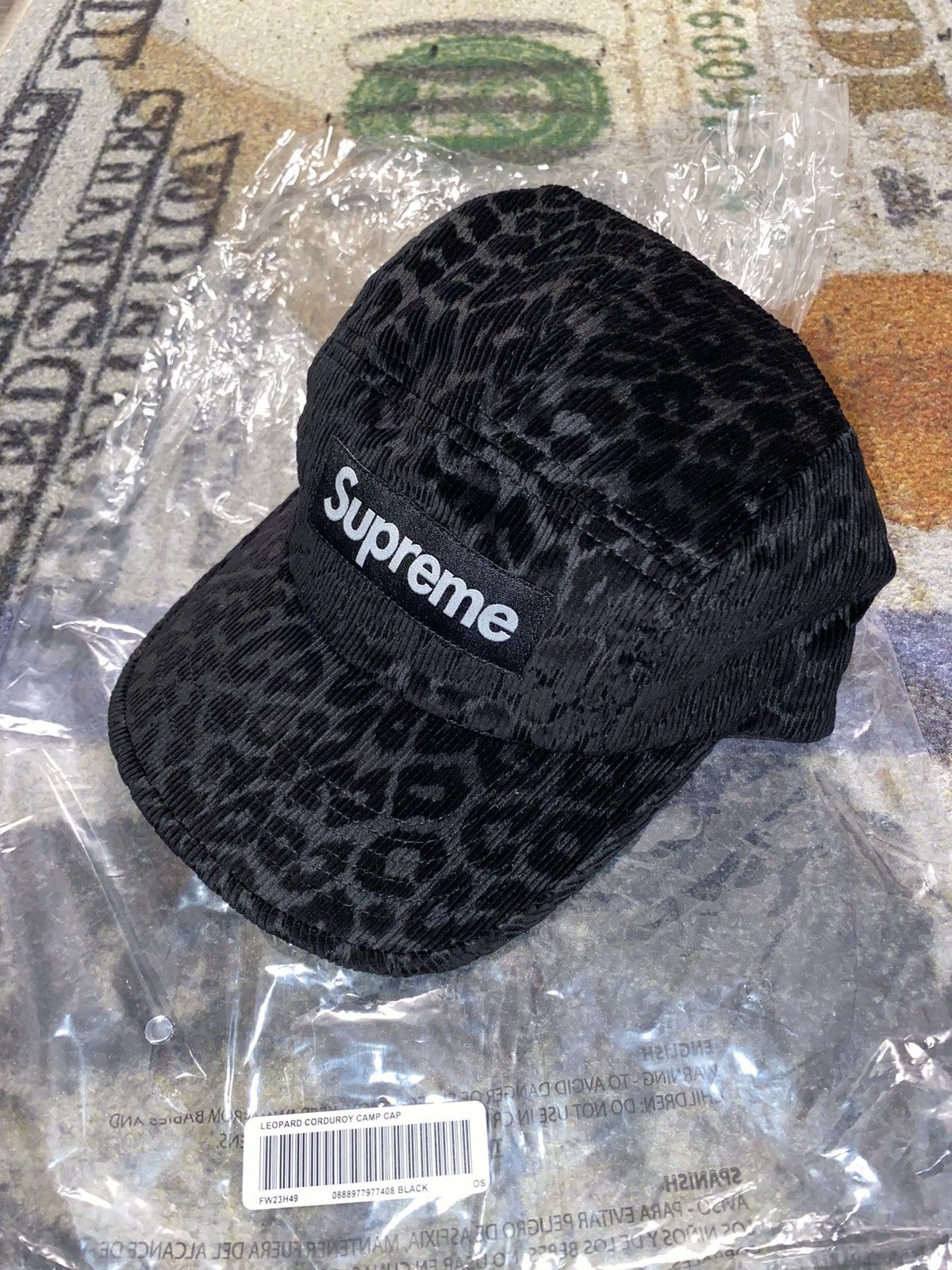 Supreme Leopard Corduroy Camp Cap 黒 - 帽子