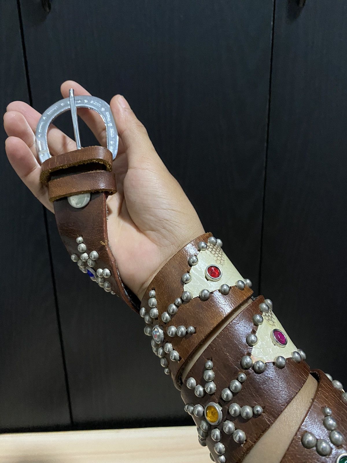 Japanese Brand Studded LeatherBelt inspired Undercover/BB Simons Size ONE SIZE - 3 Thumbnail