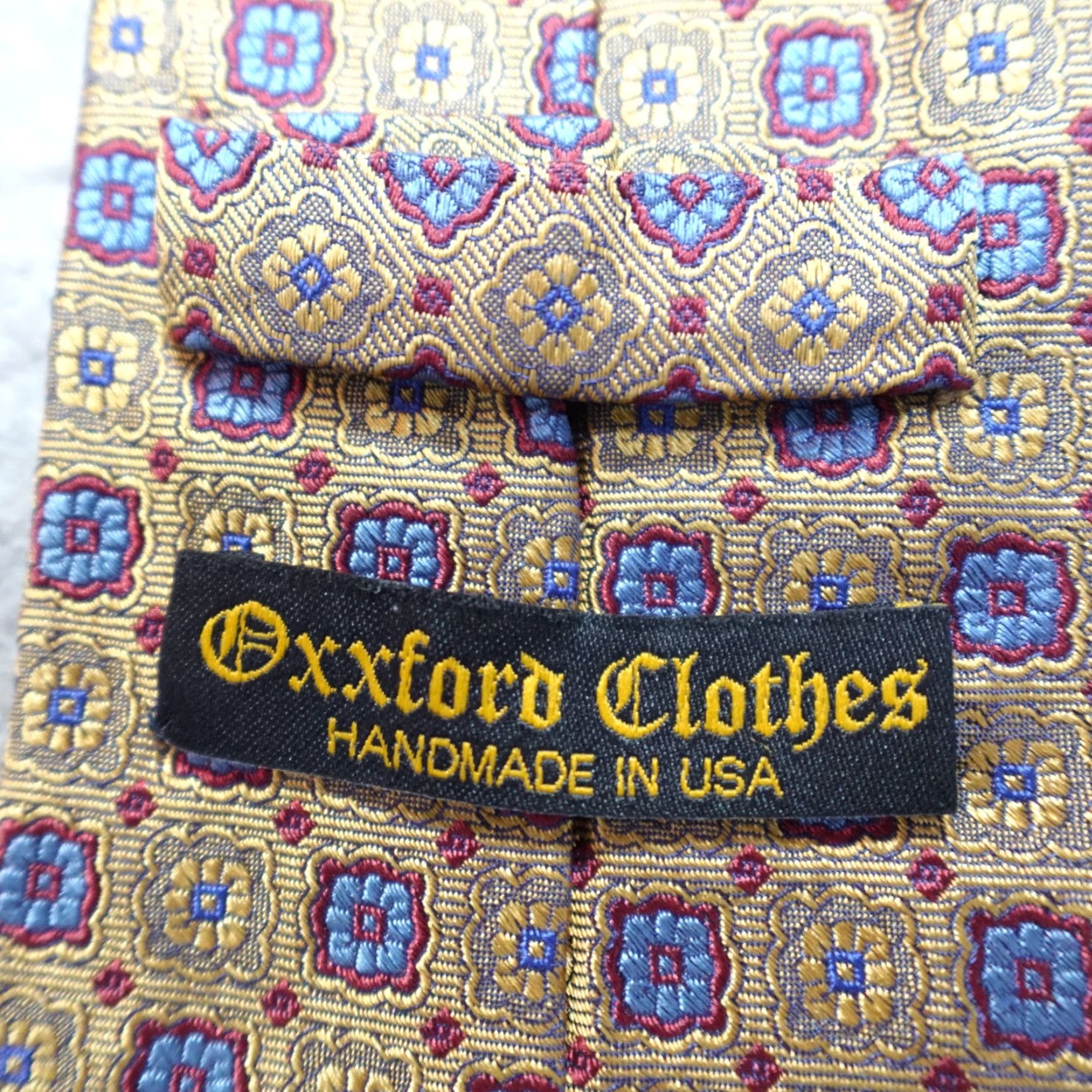 Vintage Oxxford Silk Tie Gold Geometric Jacquard Classic 57"-60" Handmade USA Men Size ONE SIZE - 4 Thumbnail
