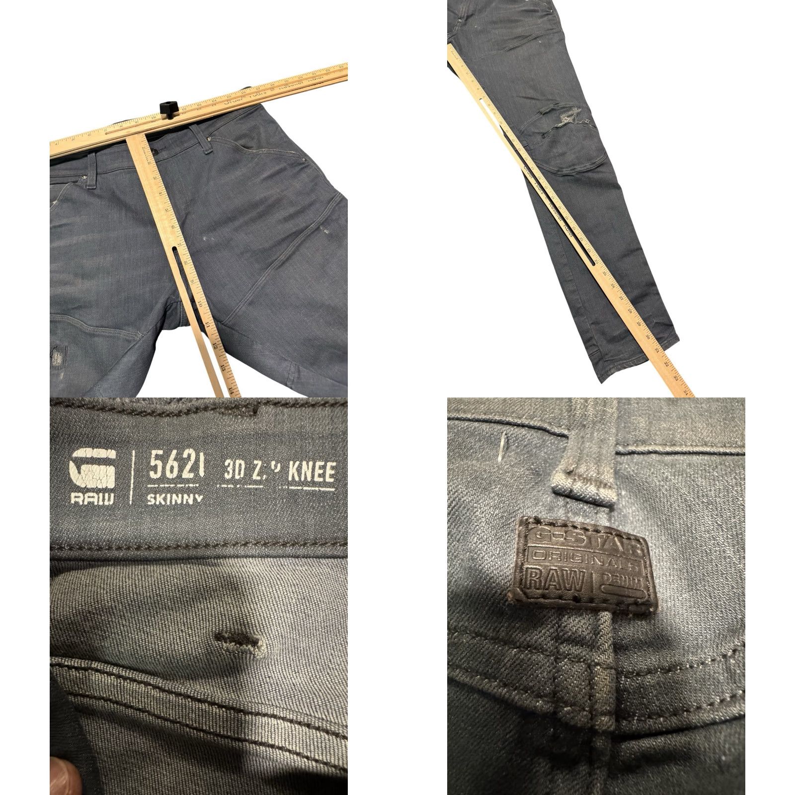 Vintage G-Star RAW 5620 3D Zip Knee Skinny Jeans Grey Distressed Moto Men’s 34x32 Size US 34 / EU 50 - 9 Thumbnail