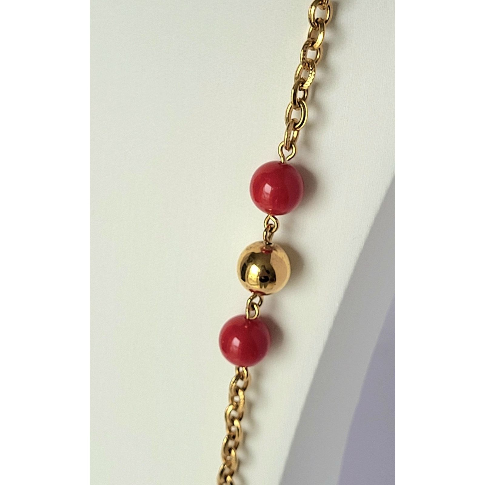 Monet Vintage Monet 35” Long Station Necklace Red & Gold Beads Size ONE SIZE - 3 Thumbnail
