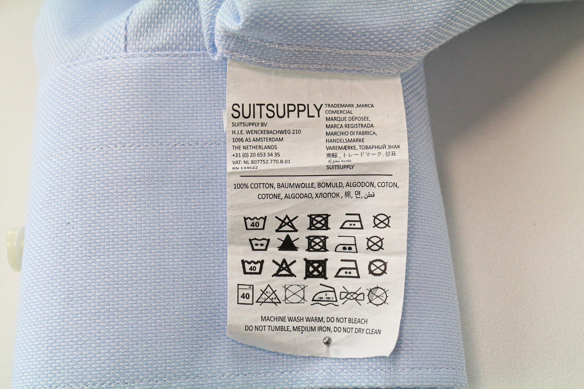 Suitsupply 37/14 1/2 Slim Blue Cotton Button-Up Shirt 76241 Size 38R - 6 Thumbnail