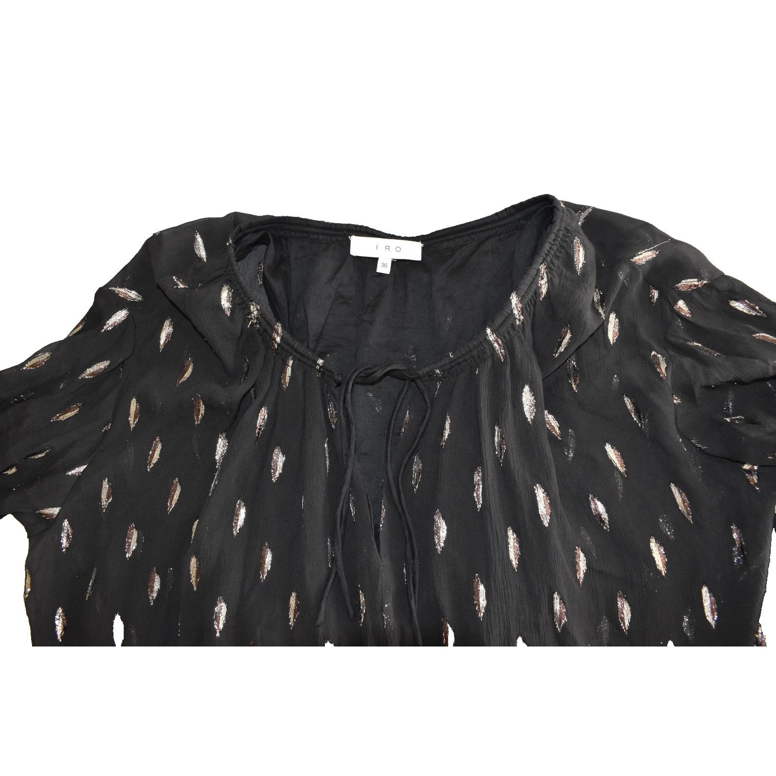 Iro IRO Paula Black Silk Bell Sleeve TieNeck Mini Dress Sz 36 S Size S / US 4 / IT 40 - 6 Thumbnail