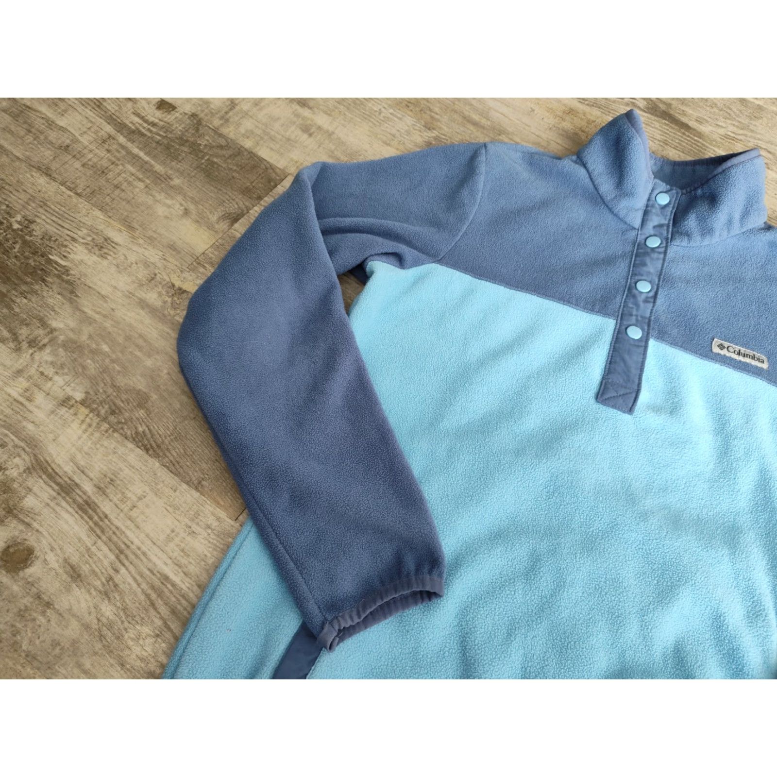 Vintage Columbia Women’s Fleece Pullover Jacket Medium Blue 1/4 Snap Button Pockets EUC Size M / US 6-8 / IT 42-44 - 3 Thumbnail