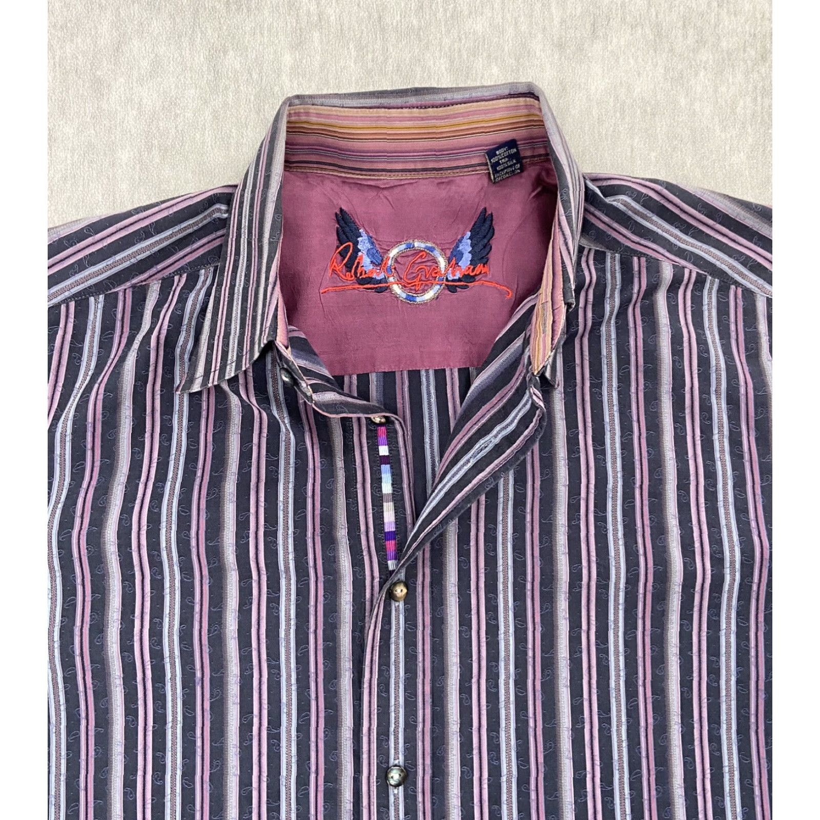 Robert Graham VINTAGE Robert Graham Button-Up Shirt Adult Medium Purple Striped Long Sleeve Flip Cuff Mens Size US M / EU 48-50 / 2 - 3 Thumbnail