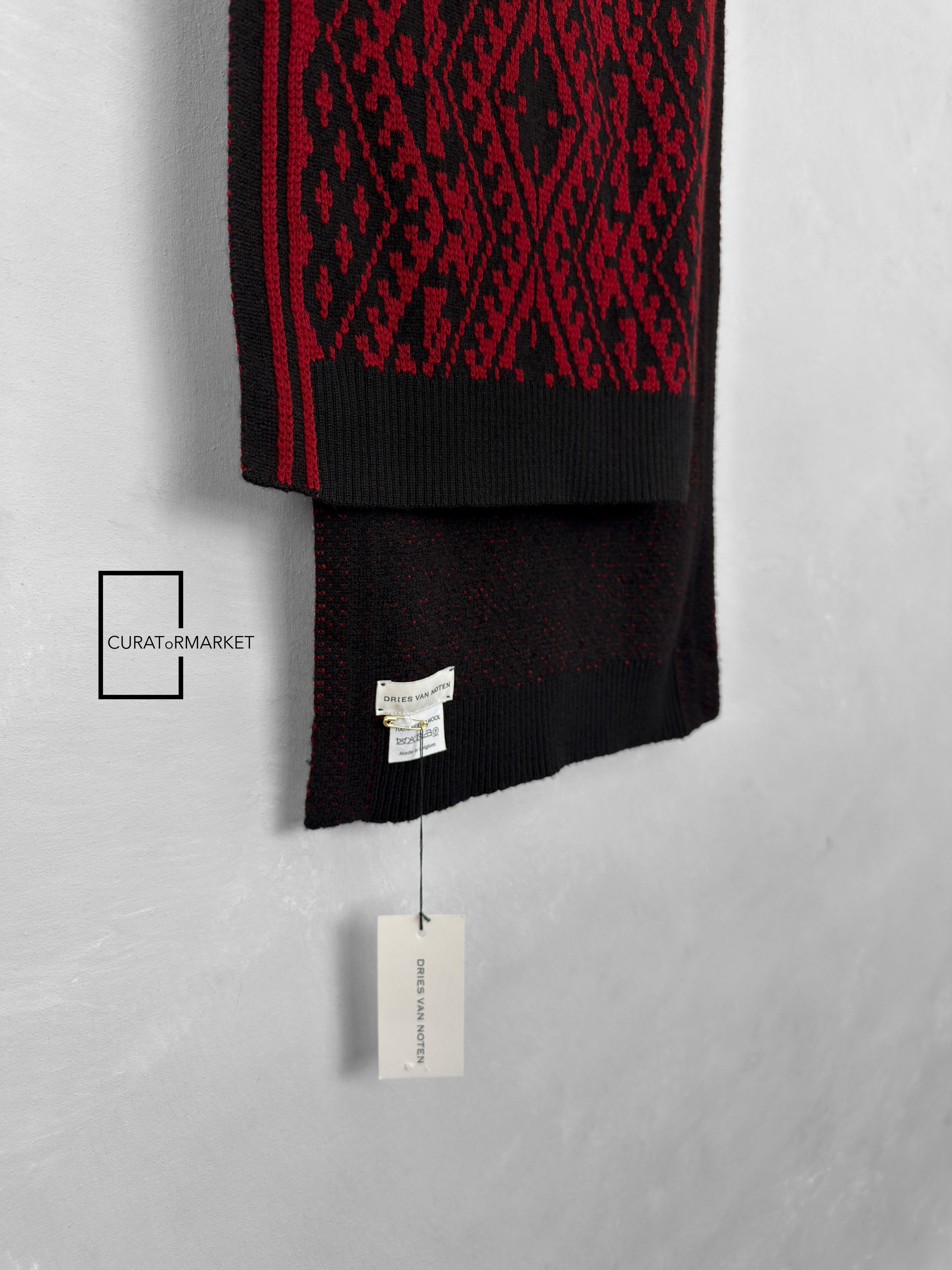 Dries Van Noten RARE Geometric Pattern Belgium Wool Red Knitted Scarf FW15 Size ONE SIZE - 6 Thumbnail