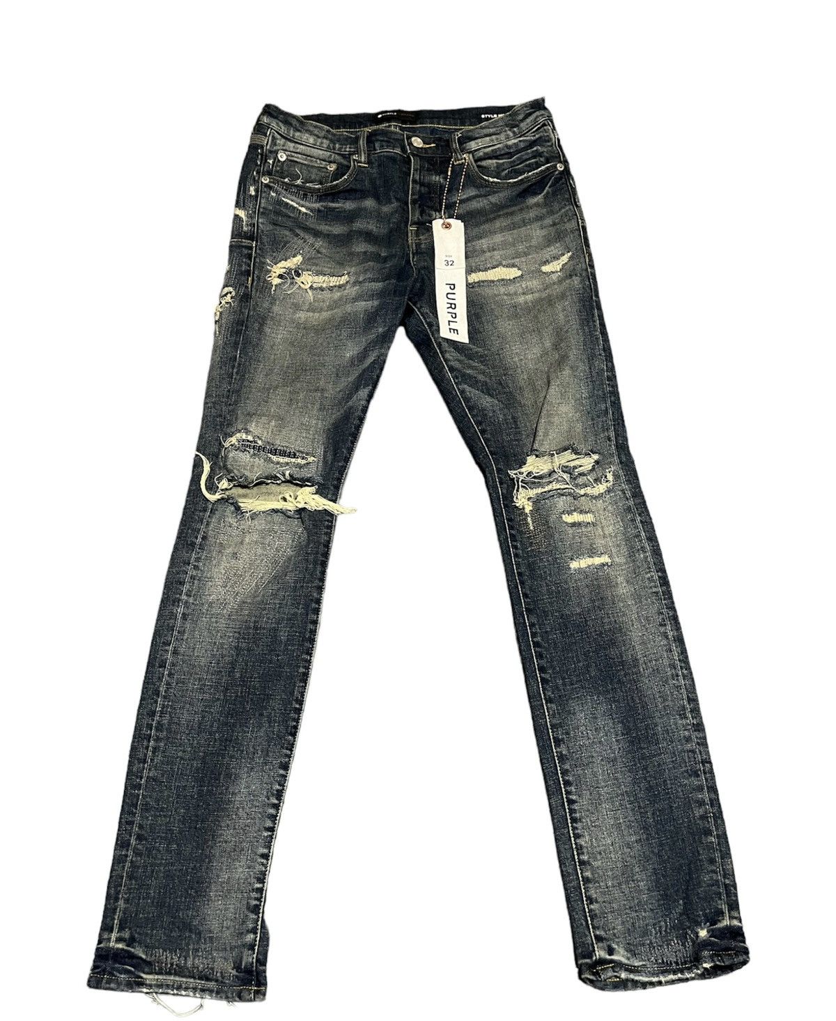 image of 31-32 Purple Brand Jeans Distressed Sand Wash Blue Denim Tag, Men's