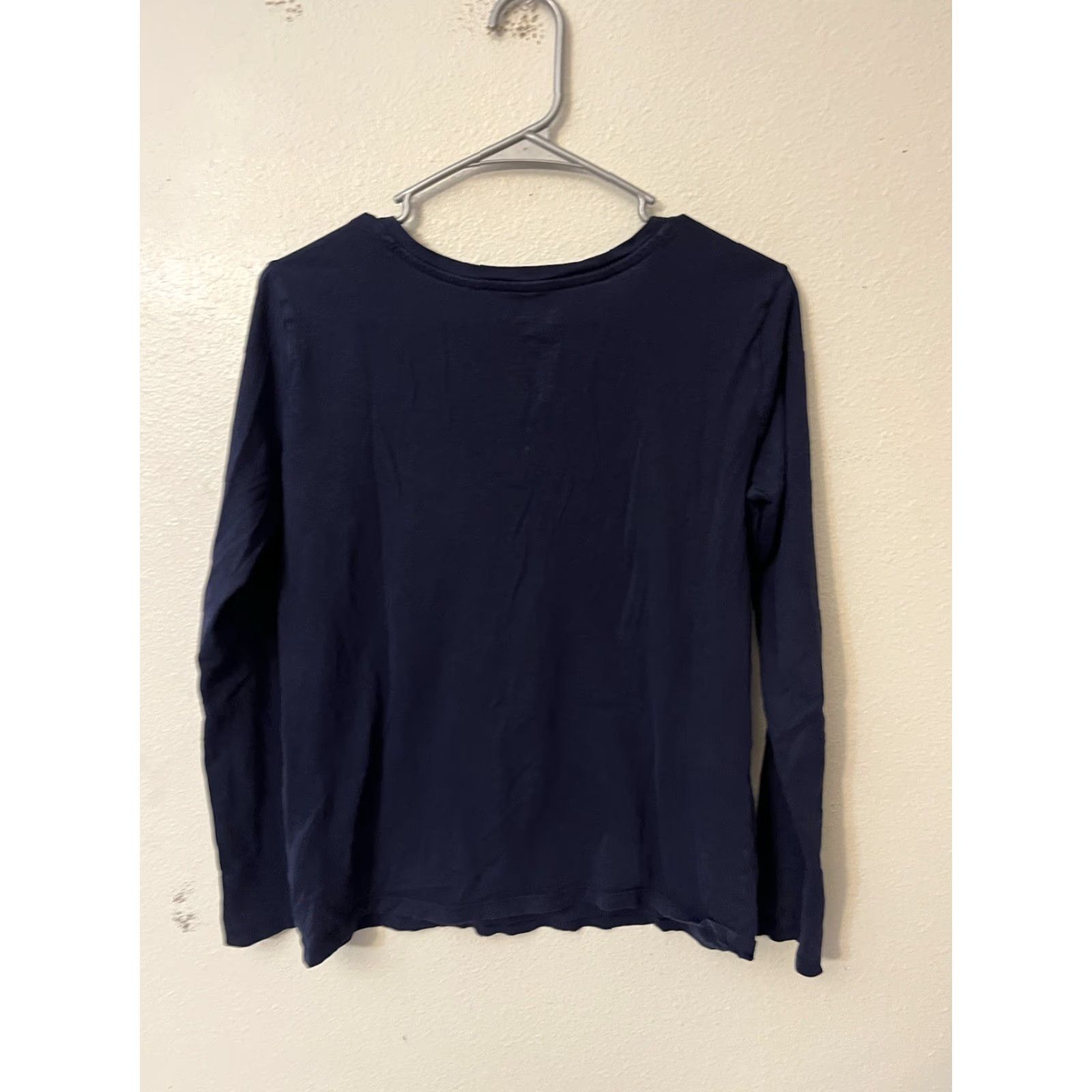 Gap Womens Gap T-Shirt Shirt V-Neck Long Sleeve Navy Blue Small Solid Cotton Blend Regular Size S / US 4 / IT 40 - 3 Thumbnail
