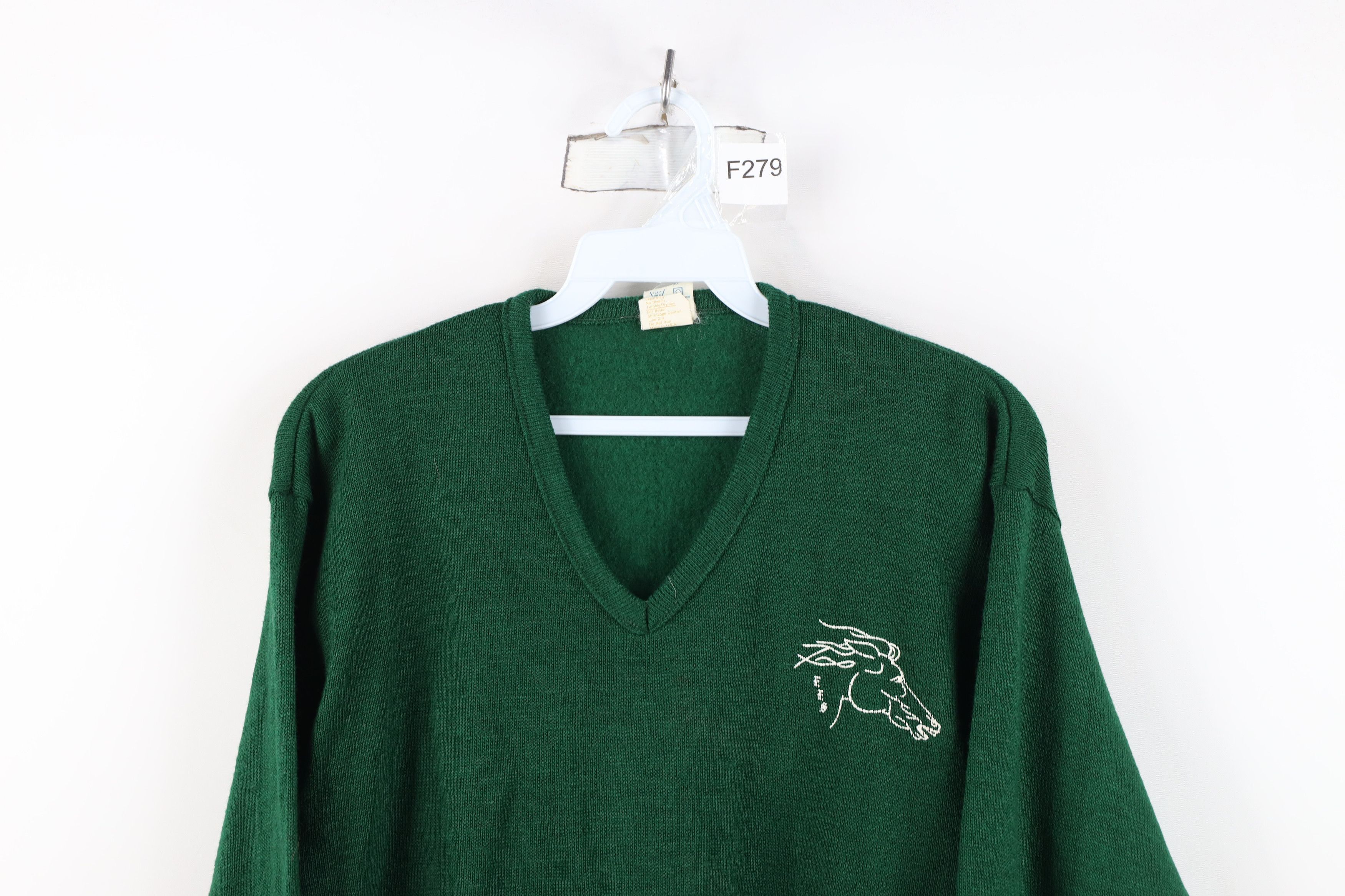 Vintage Vintage 70s Streetwear Mustang V-Neck Sweater Green USA Size M / US 6-8 / IT 42-44 - 2 Thumbnail
