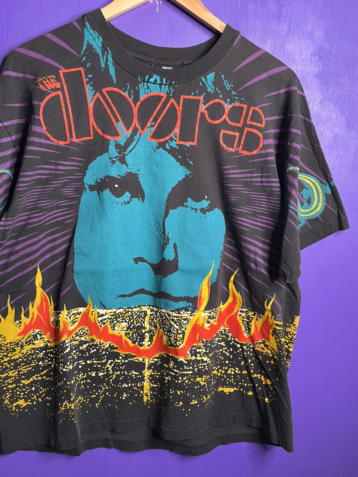 Band Tees × Vintage Vintage 90s The Doors Jim Morrison flames AOP t-shirt Size US L / EU 52-54 / 3 - 3 Thumbnail