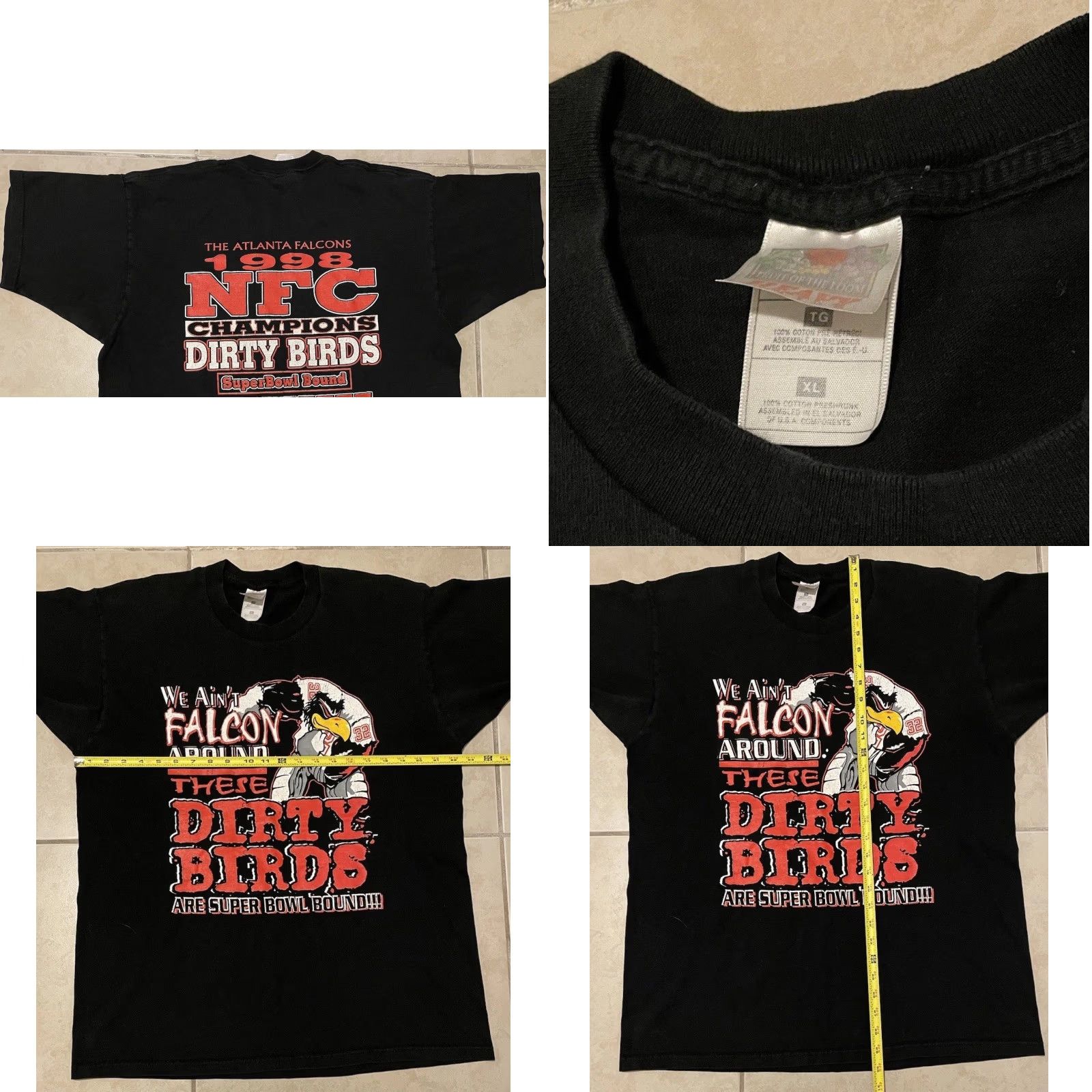Vintage VINTAGE Atlanta Falcons We Ain’t Falcon Around Faded Super Bowl Shirt XL Black Mens T-Shirt All Over Print 90s Football Joke Swag Size US XL / EU 56 / 4 - 8 Thumbnail