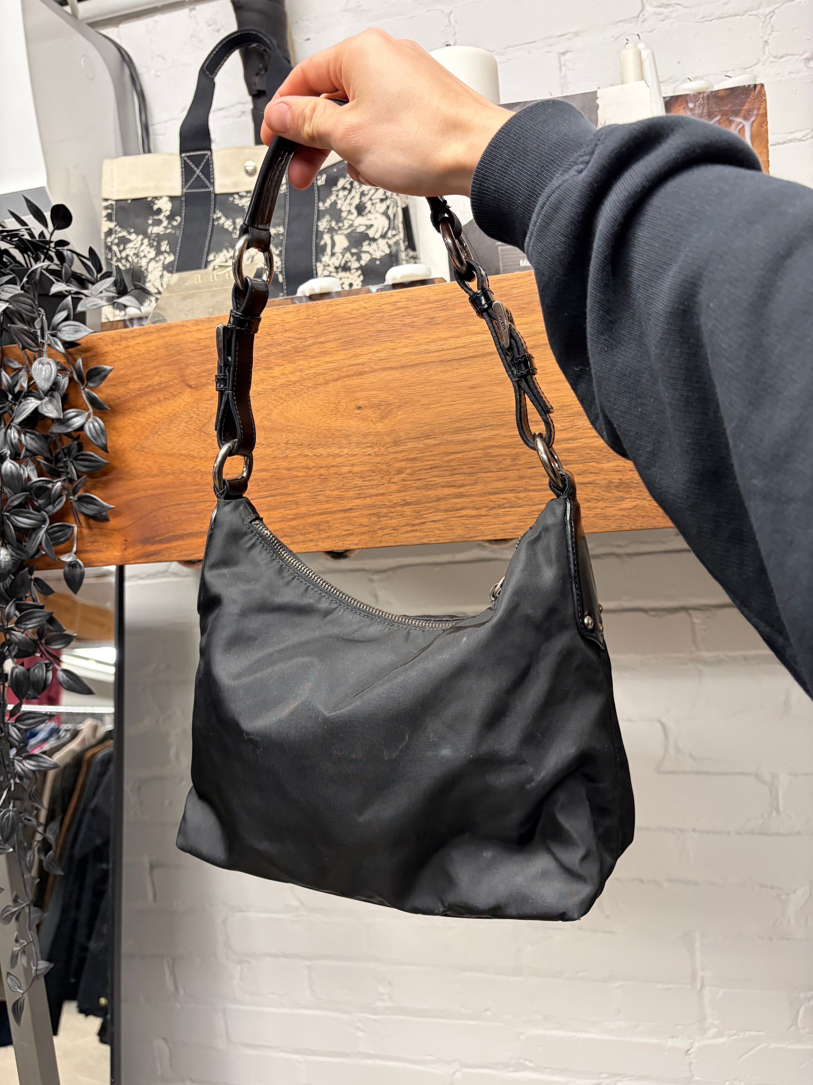 Prada Prada Black Nylon Vela ‘Grommet Detail’ Hobo Shoulder Bag Size ONE SIZE - 4 Thumbnail