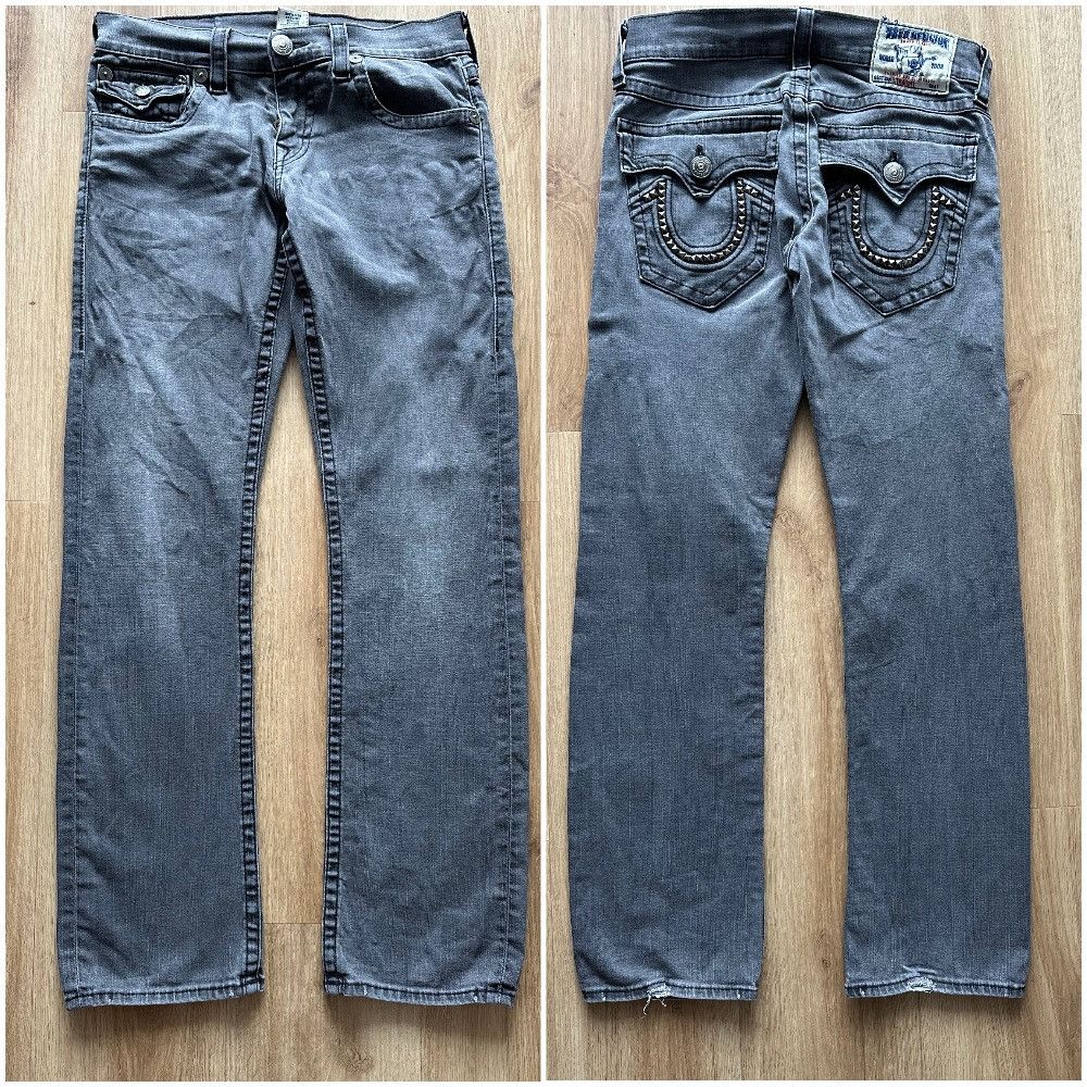 True Religion True Religion Gray Stretch Straight denim pants metal dots Size US 31 - 1 Thumbnail