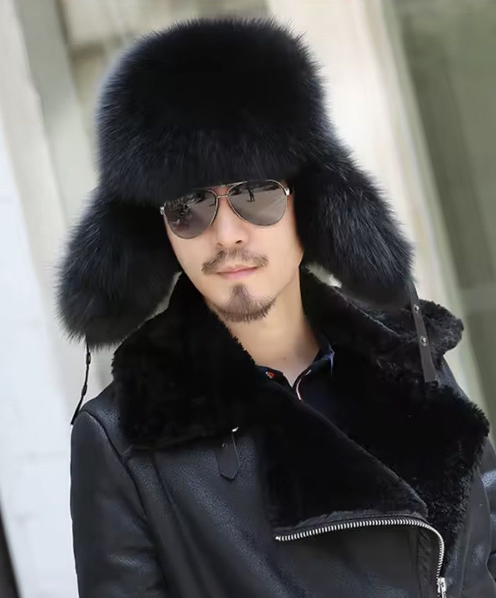 VIBE Luxury Fox Fur Ushanka – PU Leather Trapper Hat Size M Size ONE SIZE - 2 Thumbnail