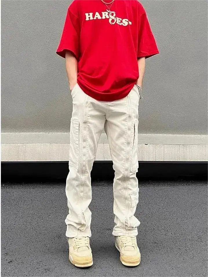 Japanese Brand Zipper multi pocket white straight leg jeans Size US 32 / EU 48 - 5 Thumbnail
