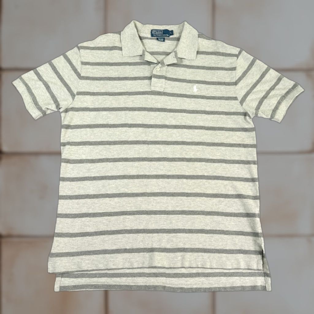 Polo Ralph Lauren VINTAGE Polo Ralph Lauren Shirt Adult LARGE Gray Stripe Monochrome 90s Polo by Ralph Lauren Chest 23 Length 30 Short Sleeve Size US L / EU 52-54 / 3 - 1 Thumbnail