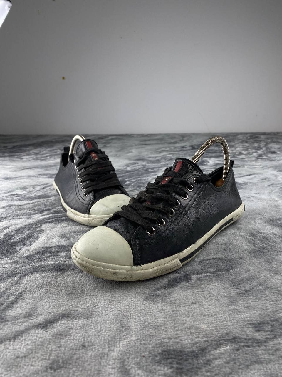 Prada Prada Red Tab Leather Low Trainers Men Size 7 Black Size US 7 / EU 40 - 1 Thumbnail