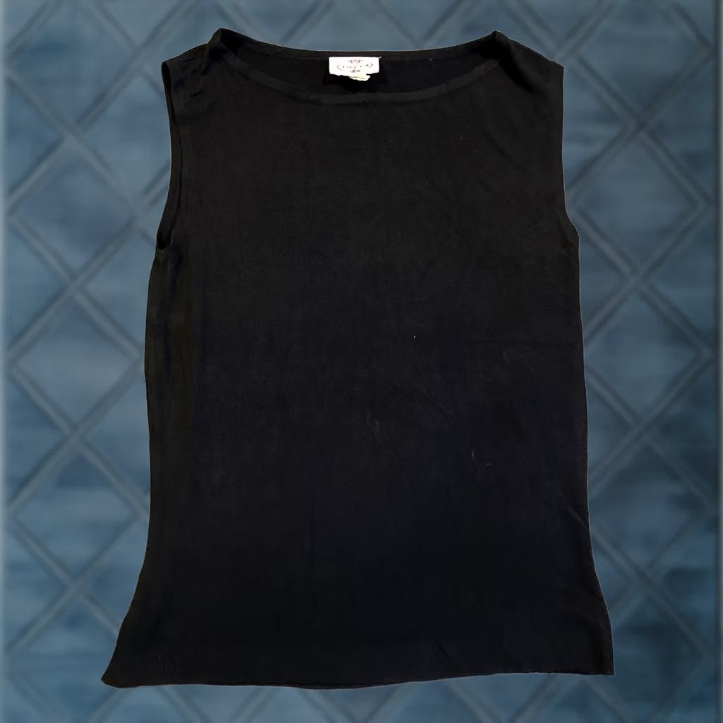 X-LARGE VINTAGE Tocca Blouse Shirt Women Large Black Knit Sleeveless Scoop Neck Pullover Lightweight Silk Spandex Basic Size L / US 10 / IT 46 - 1 Thumbnail