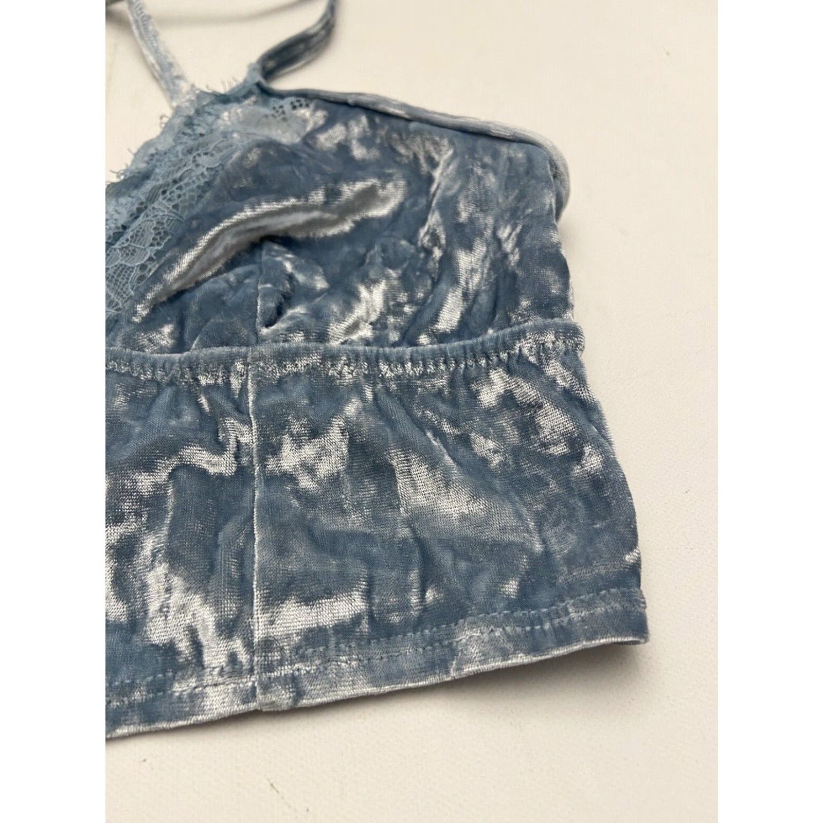 Vintage Aerie Bralette Women XS Velvet Blue Crop Halter Womens Size XS / US 0-2 / IT 36-38 - 2 Thumbnail