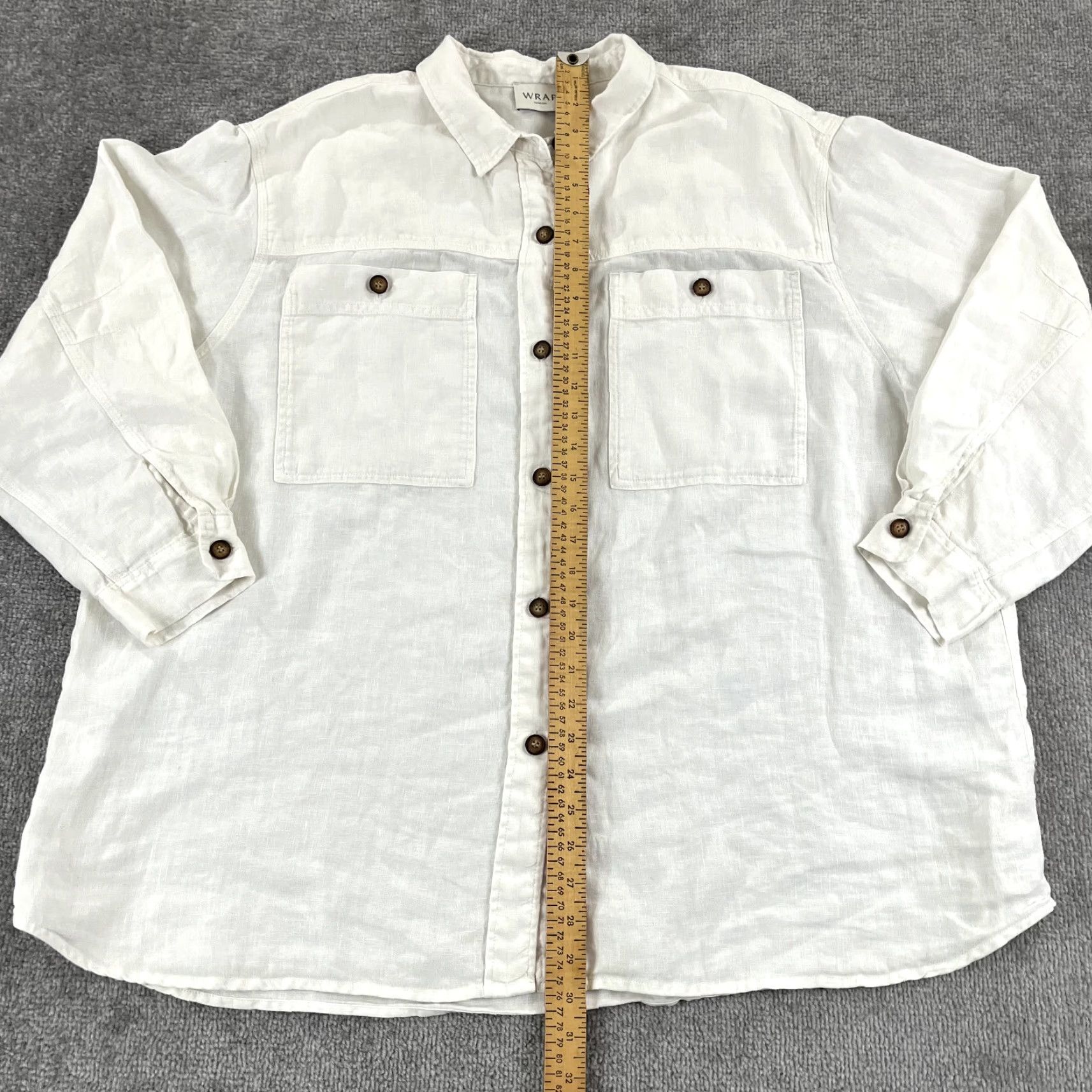 Vintage WRAP London Shirt Womens Size UK 18 US 14 100% Linen Oversized Button Up Blouse Size XL / US 12-14 / IT 48-50 - 4 Thumbnail