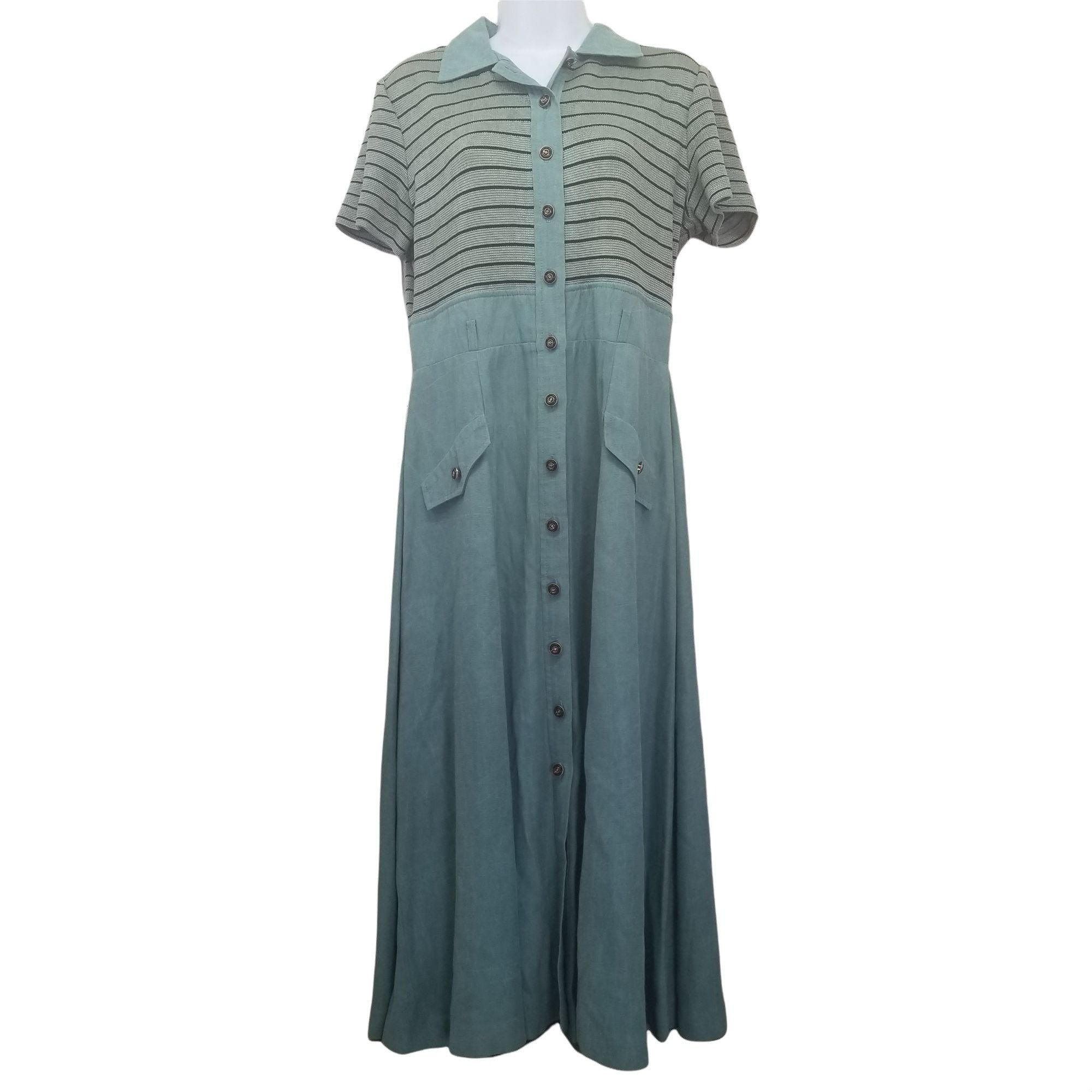 Other JSJ Petites 12 Vintage 90s Dress Green Stripe Knit Button Do Size XL / US 12-14 / IT 48-50 - 1 Thumbnail