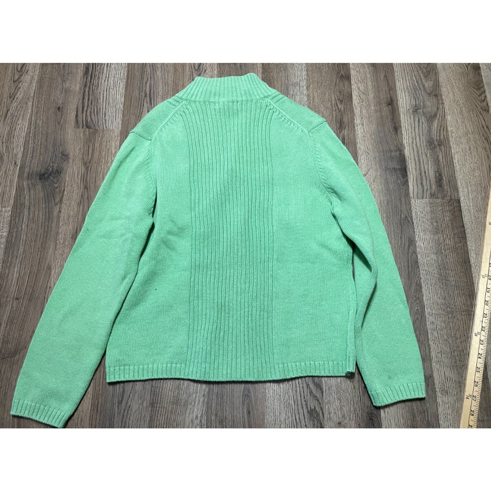 Lands' End Lands' End Cardigan Sweater Women Large Green Open Ribbed Knit Adult Regular Size L, Casual, Open Cardigan, Lands' End Womens Size L / US 10 / IT 46 - 2 Thumbnail