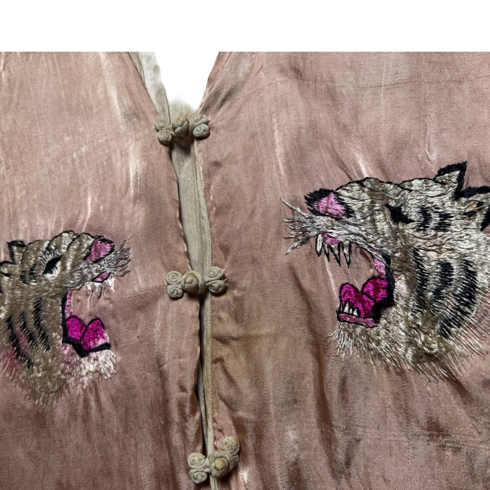 Vintage 1950s Japanese Sukajan Changshan Shirt Pink WWII