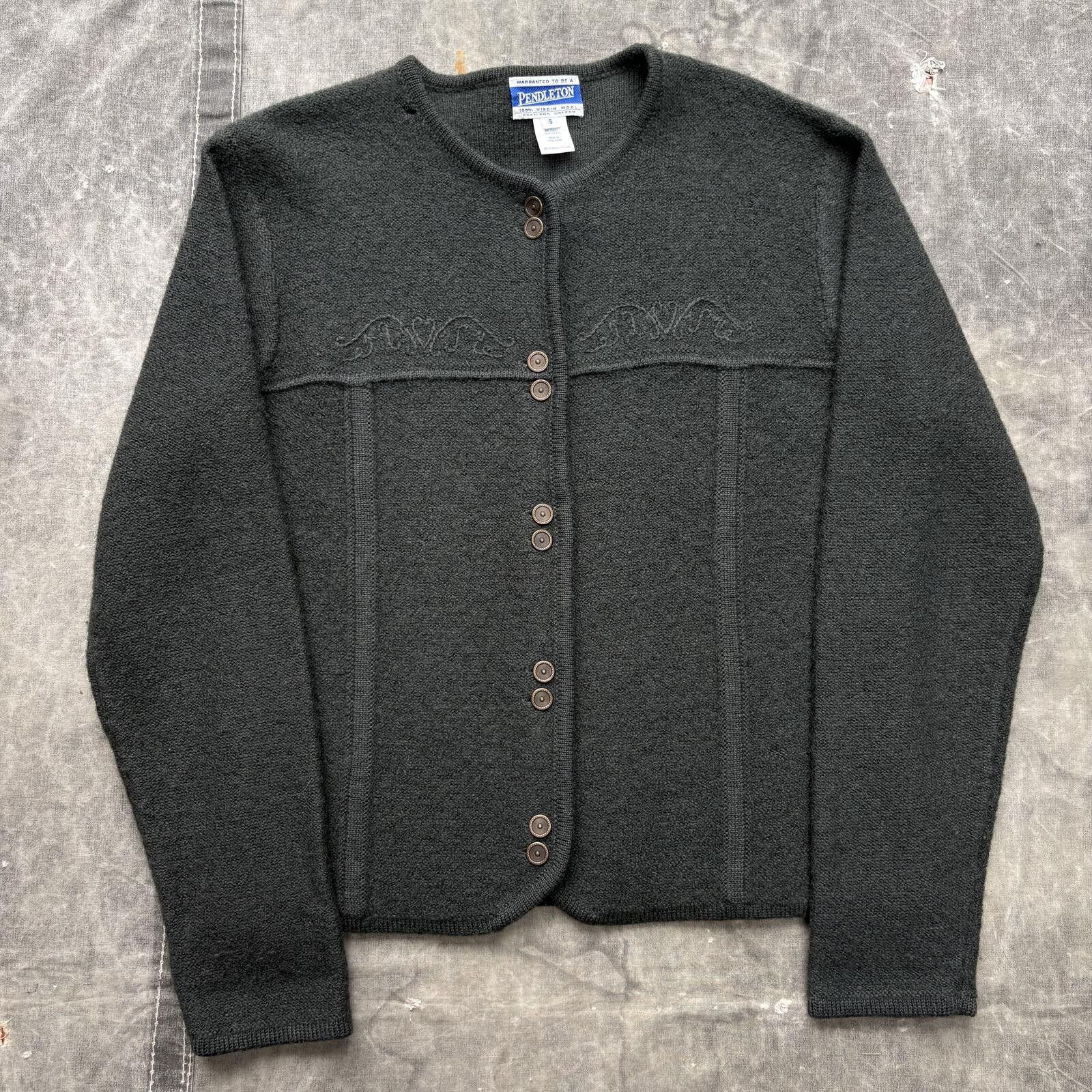 Pendleton Vintage 90s Green Pendleton Textured Wool Sweater Cardigan Size S / US 4 / IT 40 - 1 Thumbnail