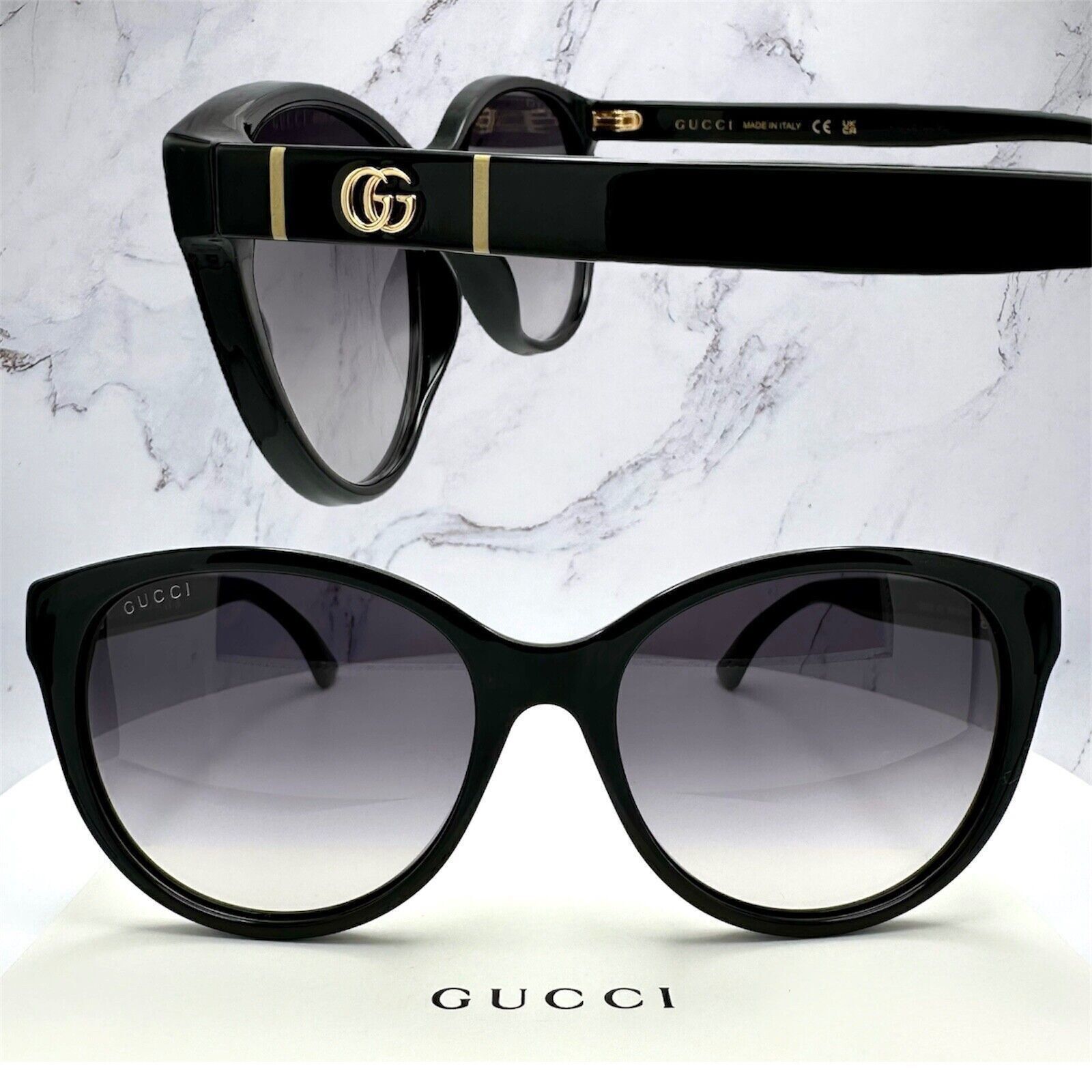 Gucci New Gucci Sunglasses Black Acetate Round Gold Metal GG Logo Size ONE SIZE - 19 Thumbnail