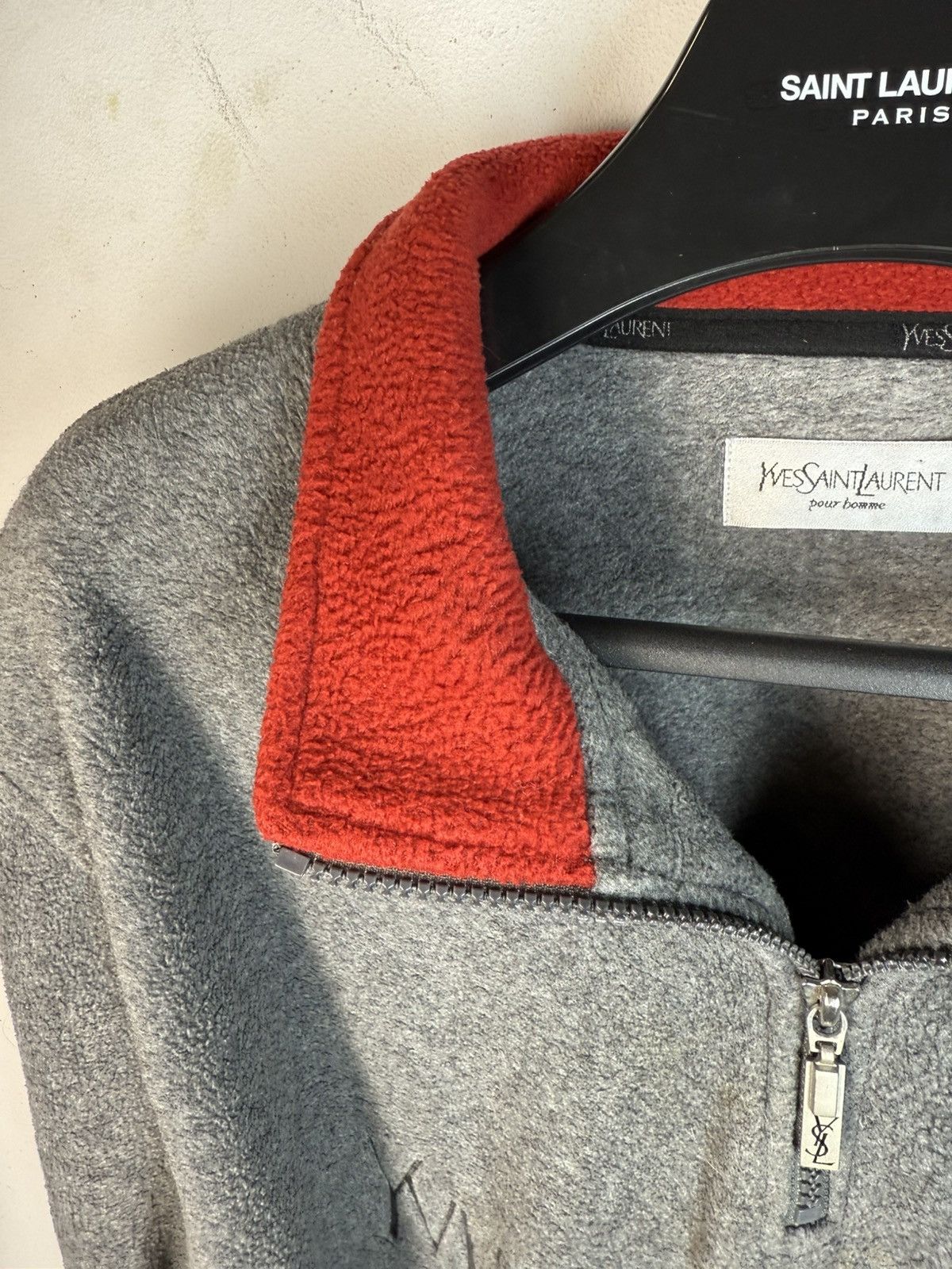 Yves Saint Laurent Fleece YSL Sweatshirt Quarter Zip Big Logo Vintage Sweater Size US L / EU 52-54 / 3 - 13 Thumbnail