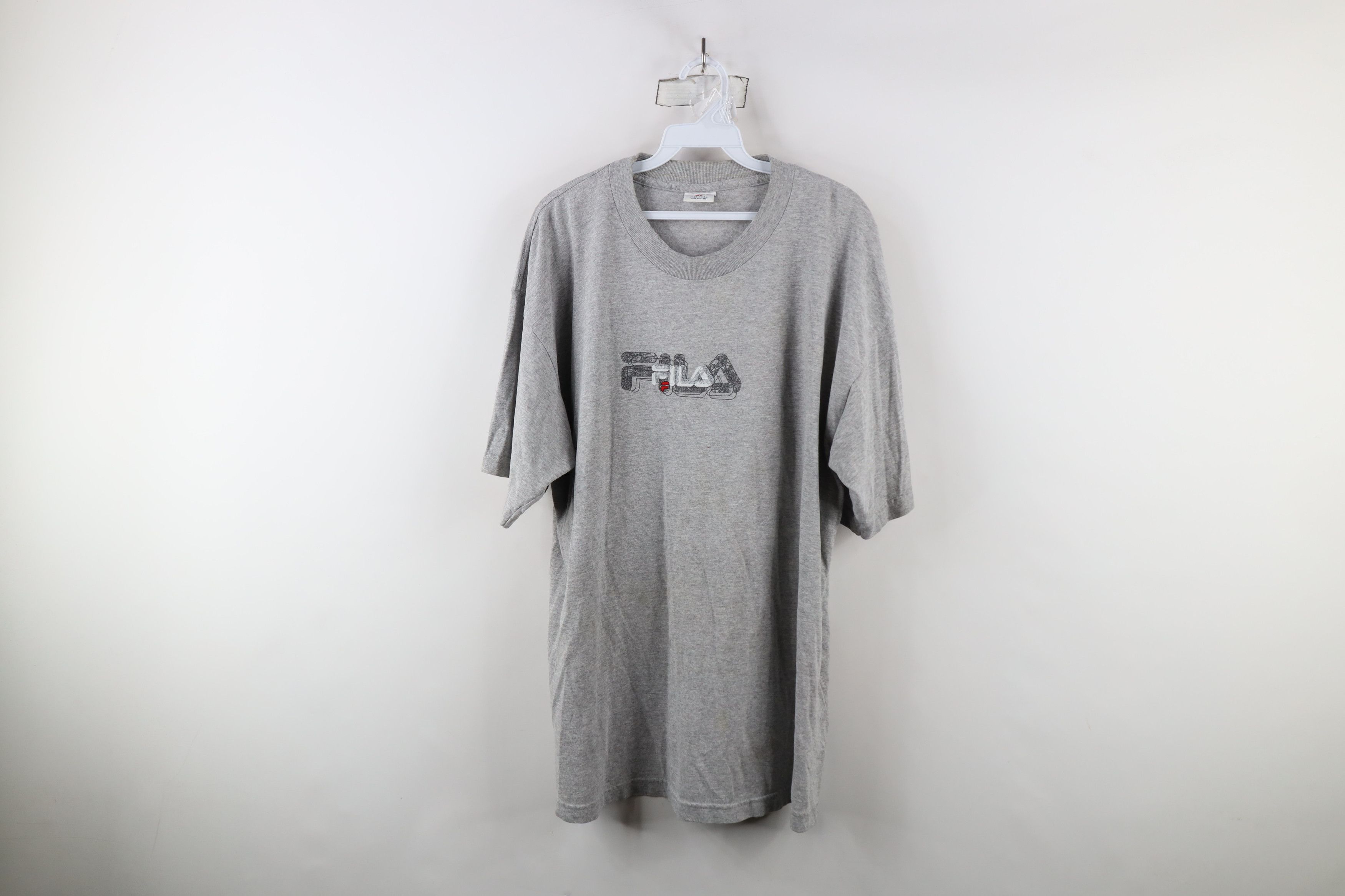Fila × Vintage Vintage 90s Fila Spell Center Logo T-Shirt Heather Gray USA Size US XL / EU 56 / 4 - 1 Thumbnail