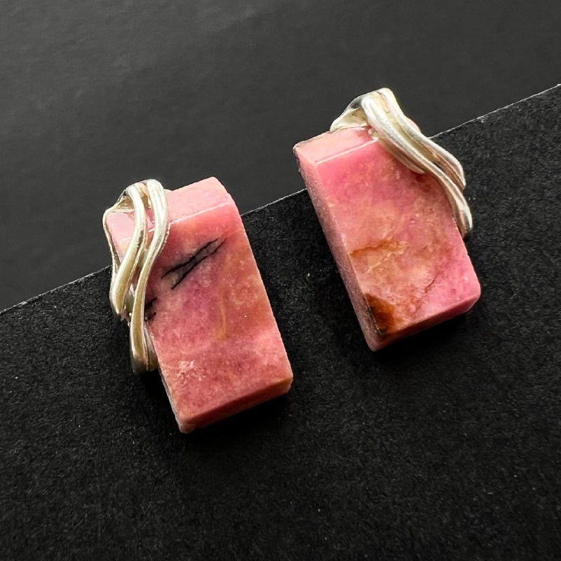 Sterling Silver Sterling Silver 925 Rhodonite Stud Earrings Handmade Size ONE SIZE - 1 Thumbnail