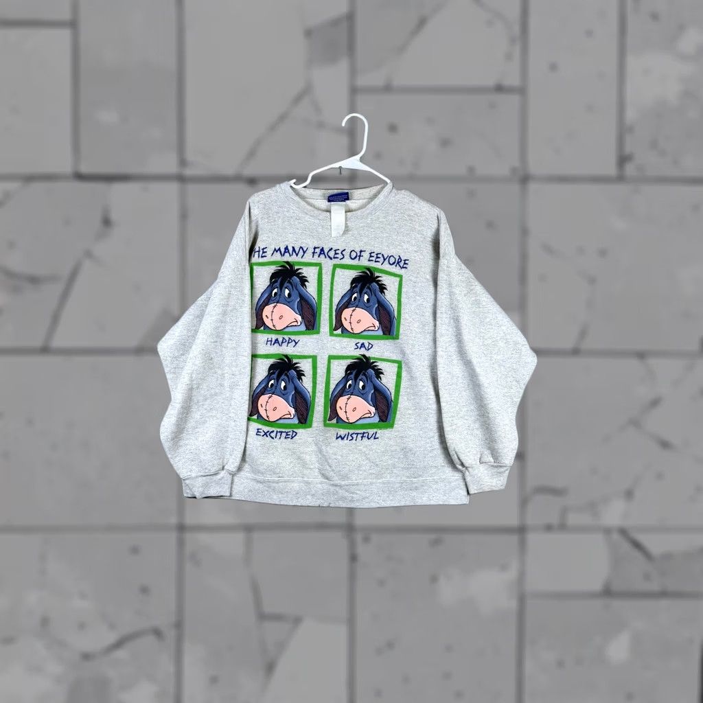 Disney VINTAGE Disney Sweatshirt Mens L/XL Gray Many Faces of Eeyore Pooh Crewneck Size US XL / EU 56 / 4 - 1 Thumbnail