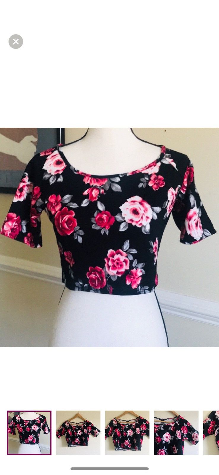 Forever 21 FOREVER 21 FLORAL SHORT SLEEVE CROP TOP Size L / US 10 / IT 46 - 1 Thumbnail
