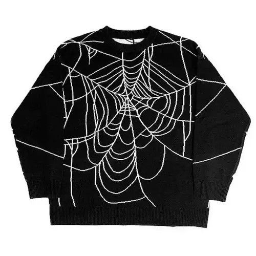 image of Vintage Autumn Winter Fashion Gothic Spider Web Print in Black, Men's (Size Medium)