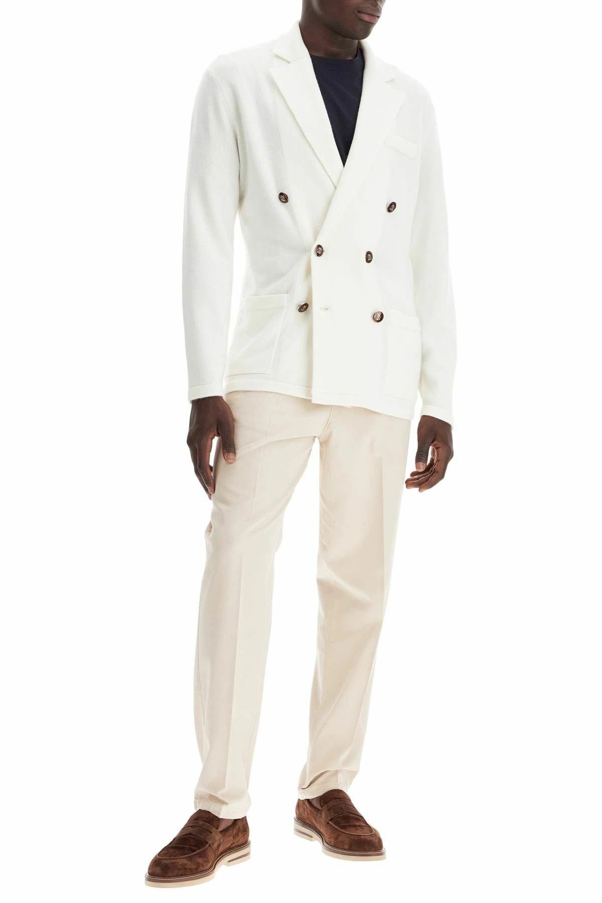 Brunello Cucinelli o1w1db10326 Double Breasted Cashmere Cardigan in White Size US M / EU 48-50 / 2 - 2 Thumbnail
