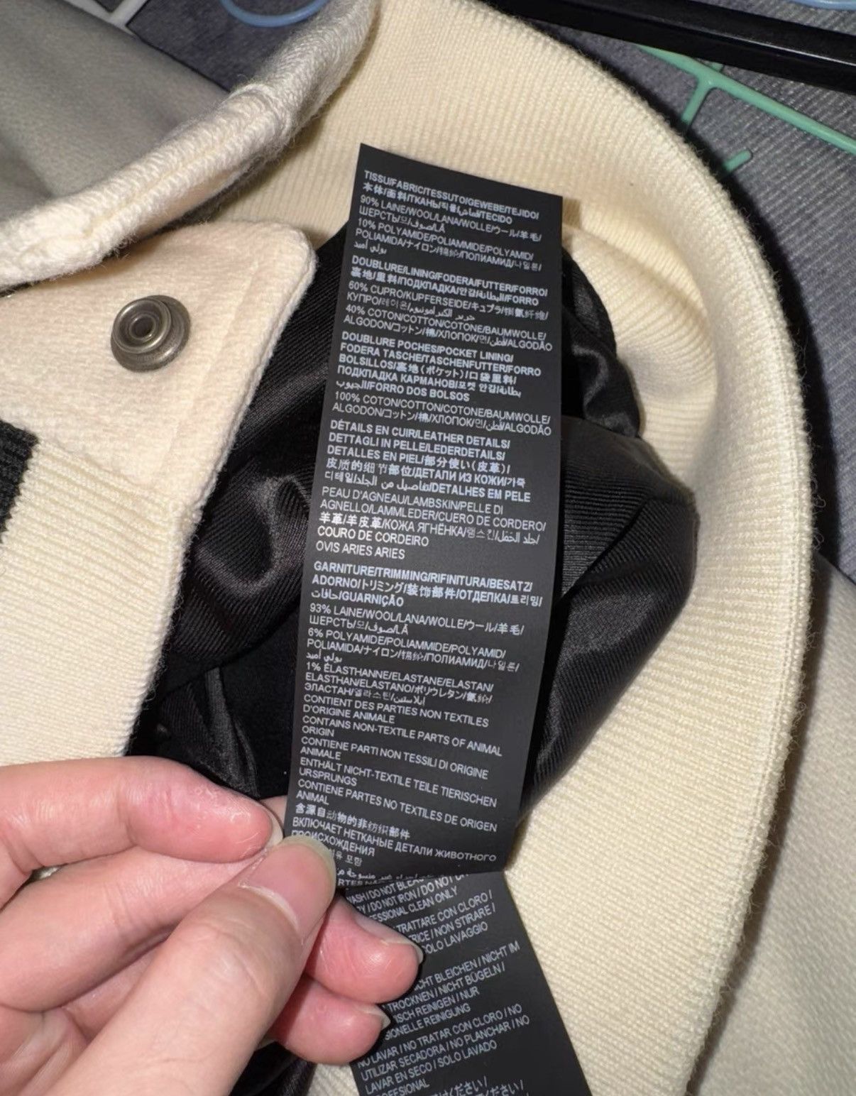Saint Laurent Paris SLP) 21FW Wool Leather-Paneled Black/White Varsity Jacket Size US XL / EU 56 / 4 - 6 Thumbnail