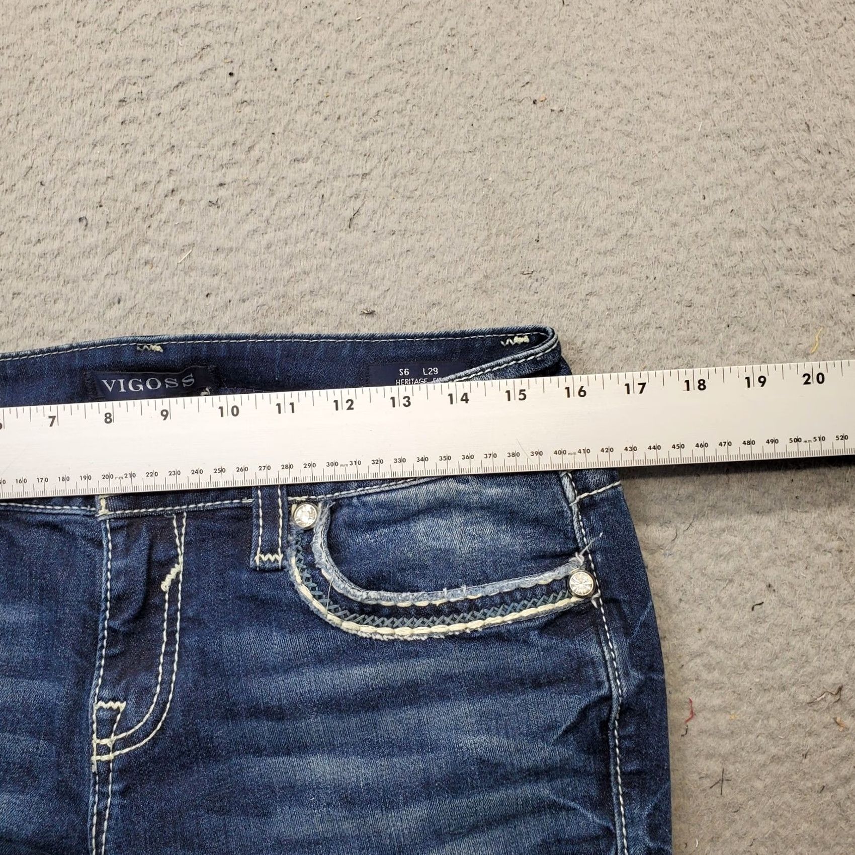 Vintage VIGOSS Womens 6 Jeans Blue Denim Heritage Fit Embellished Pockets Boyfriend 5-Pocket Size 6/29 Stretch Casual Pants Size 28" / US 6 / IT 42 - 6 Thumbnail