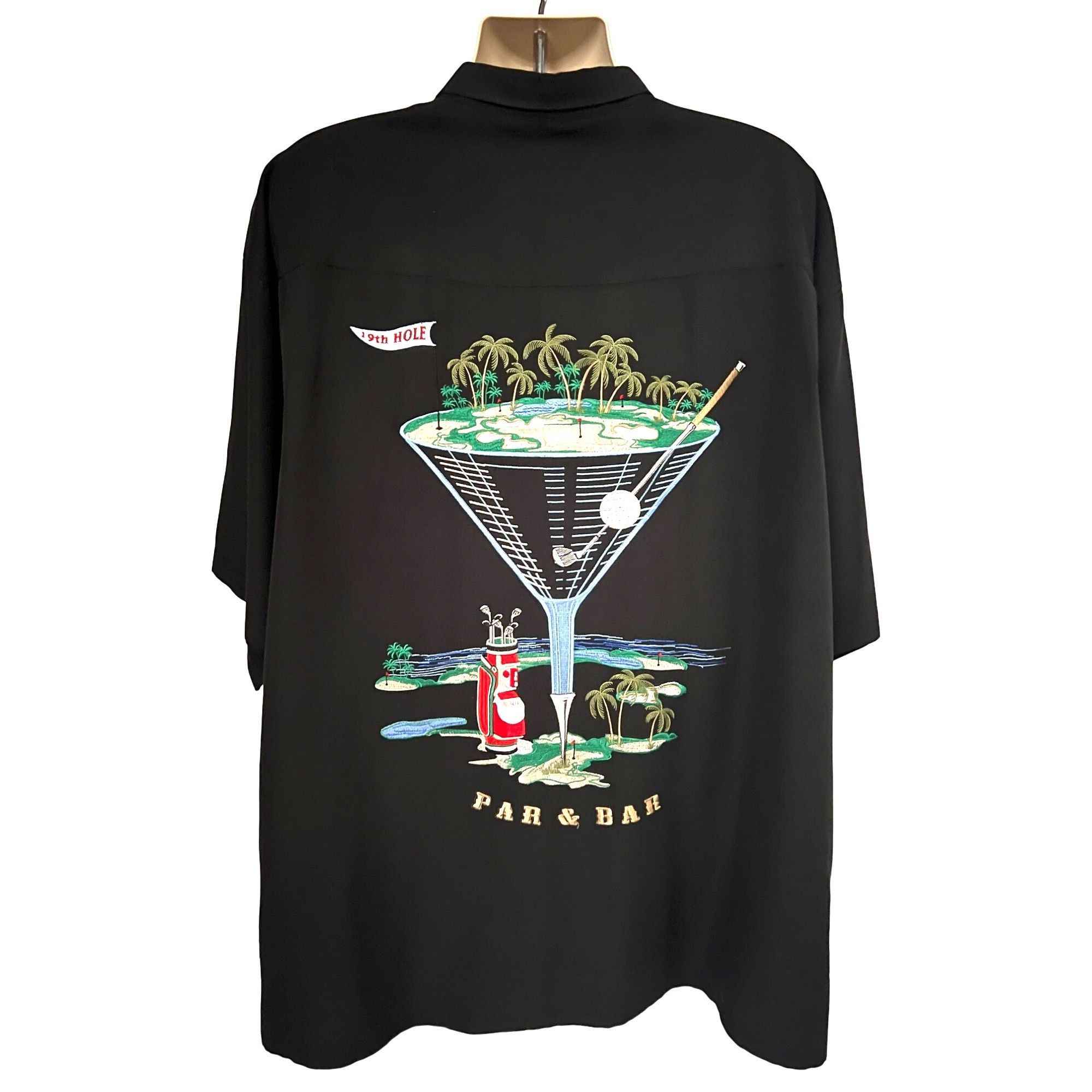 Bamboo Cay Vintage Black Embroidered Hawaiian Button Up Shir