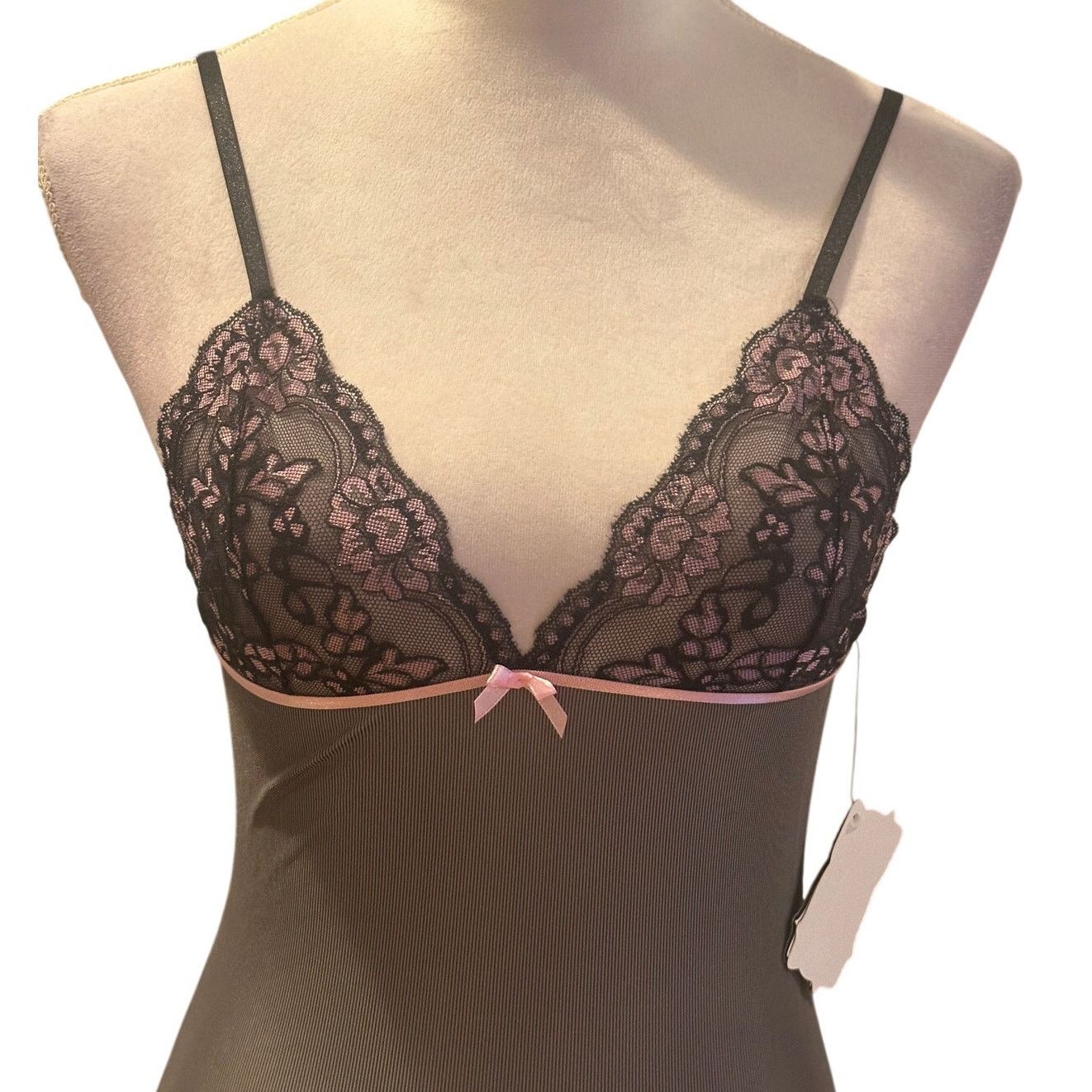 Other Women's Black Pink Floral Lace Sheer Lace Up Vintage S NWT Size ONE SIZE - 2 Thumbnail