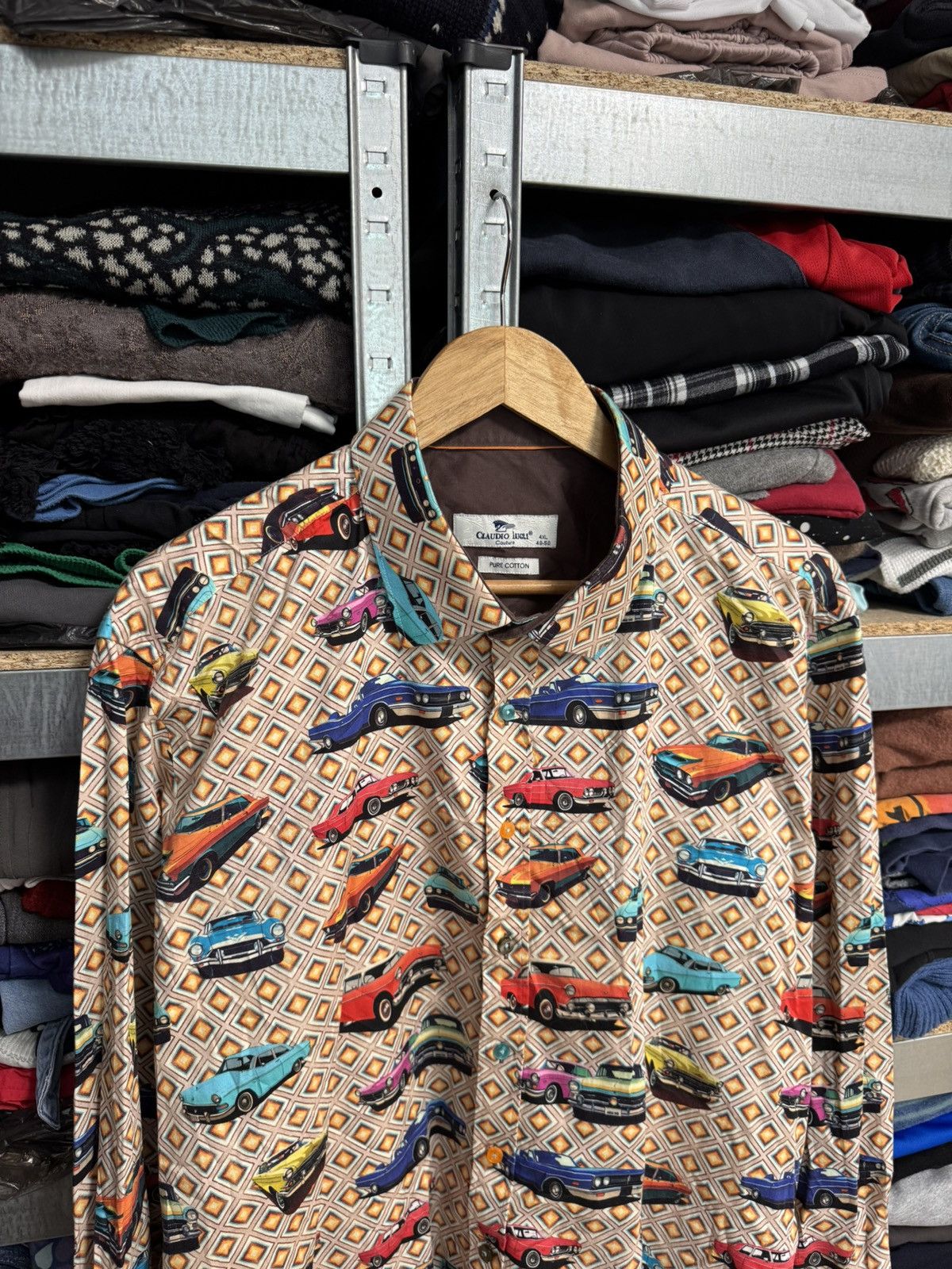 Vintage Mens Claudio Lugli Button Up Shirt Long Sleeve Car Print Size US XXL / EU 58 / 5 - 2 Thumbnail