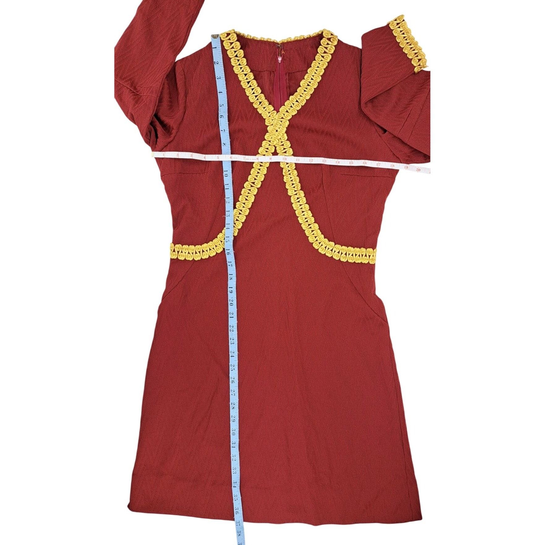 Handmade Vintage Handmade Maroon Dress Gold Gimp Trim Long Sleeve Size M / US 6-8 / IT 42-44 - 16 Thumbnail