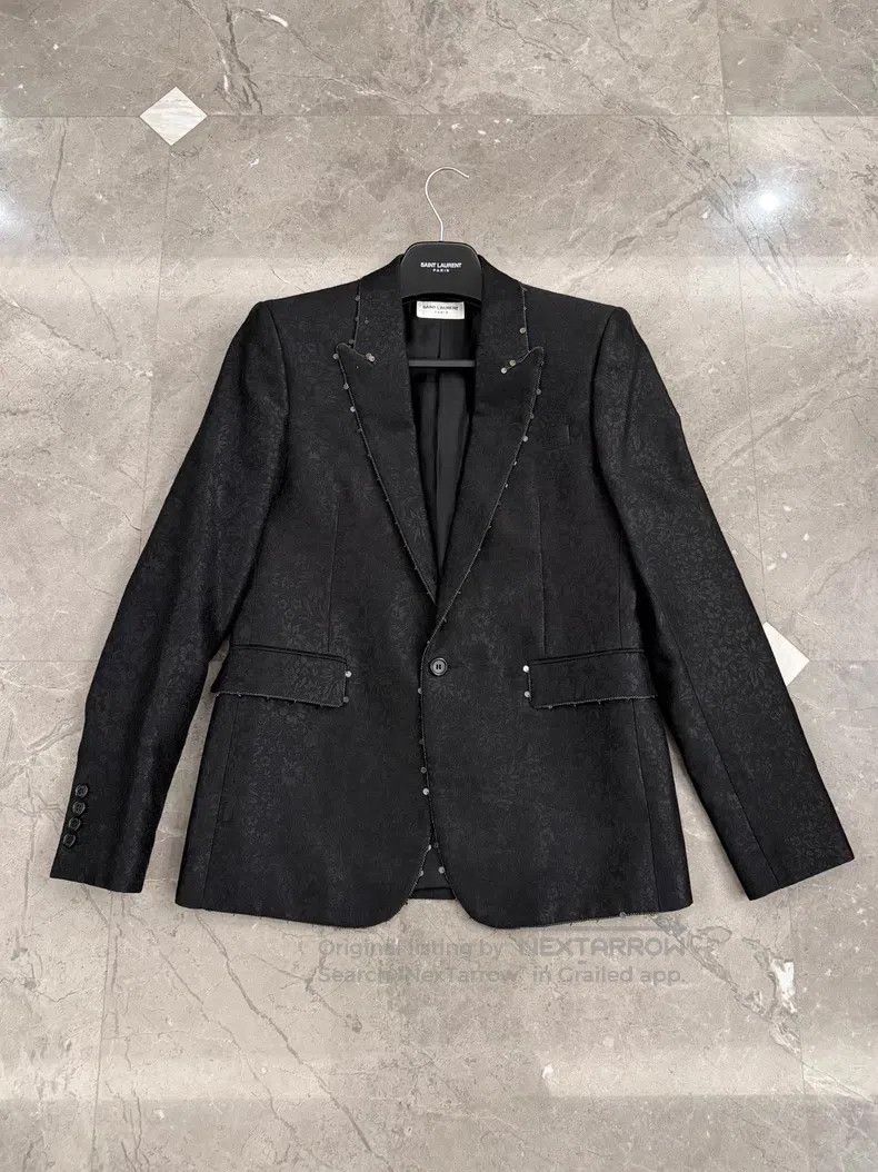 Saint Laurent Paris Dark Patterned Brocade Sequin Suit