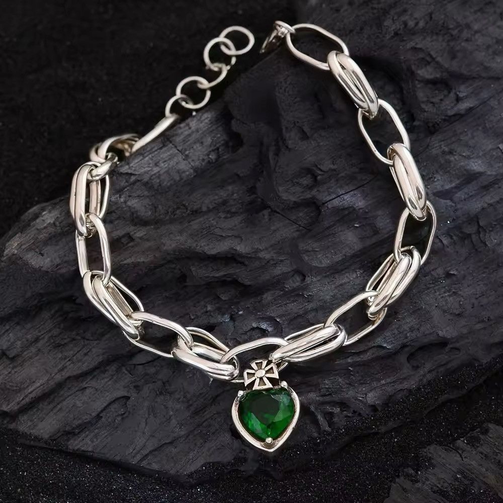 Jewelry Love Heart Shiny Green Crystal Bracelet Size ONE SIZE - 6 Thumbnail