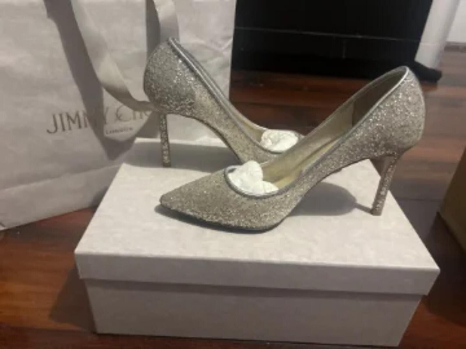 Jimmy Choo JIMMY CHOO Champagne Coarse Glitter Pumps ROMY 85 Size US 6.5 / IT 36.5 - 1 Thumbnail