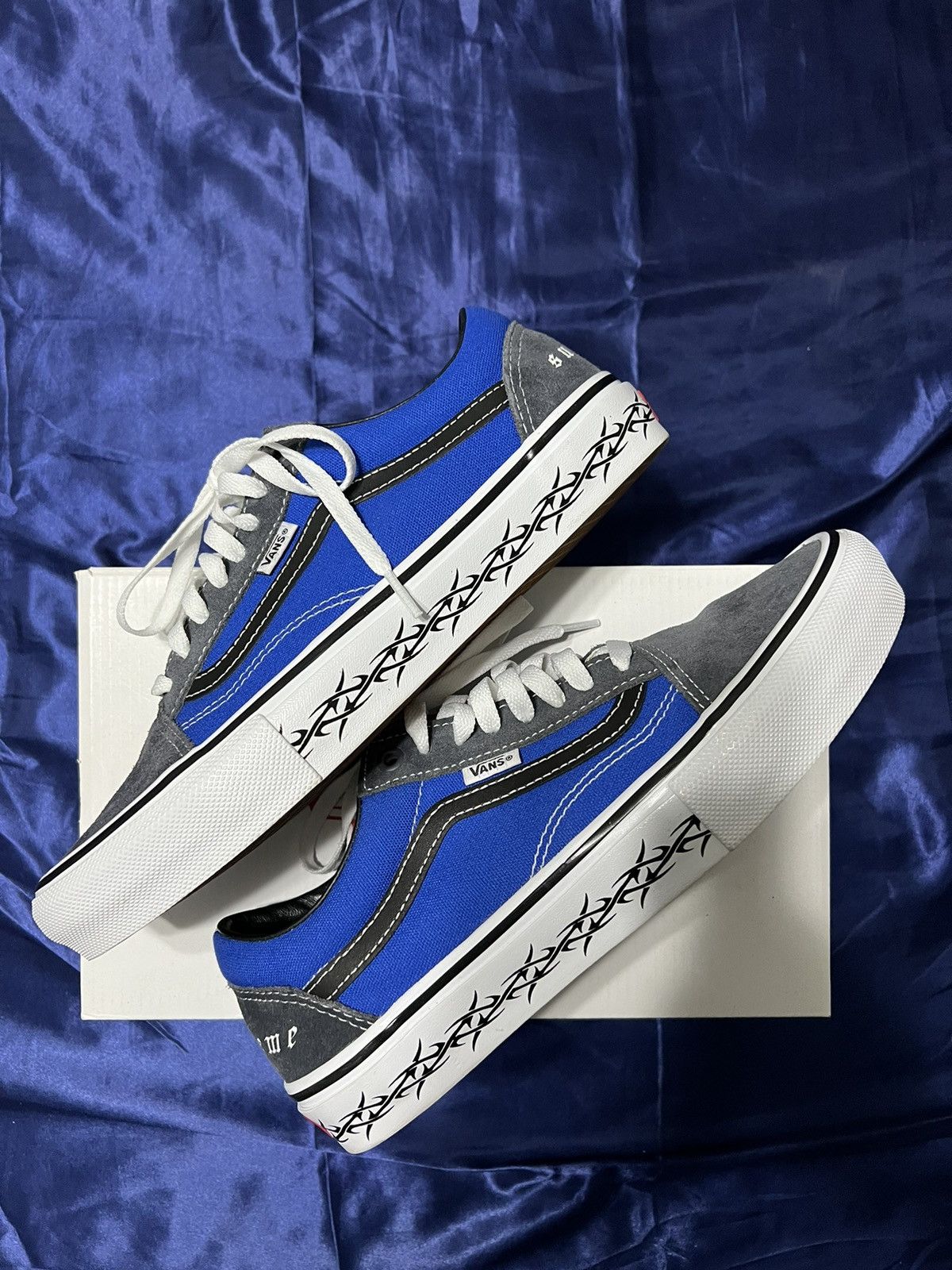 image of Supreme x Vans Skate Old Skool Tribal Barbed Wire Royal Shoes in Royal Blue, Men's (Size 9)