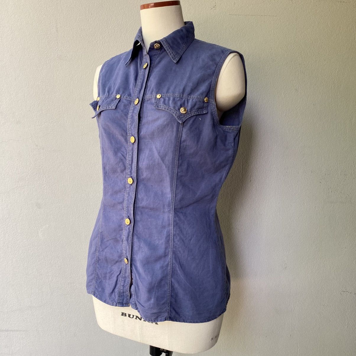 Versace VERSACE Indigo Sleeveless Denim Shirt Size M / US 6-8 / IT 42-44 - 4 Thumbnail