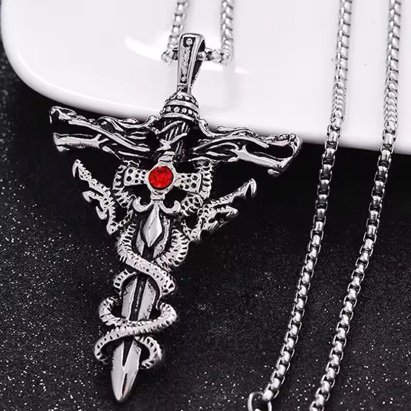 Jewelry Double Dragon Sword Necklace Size ONE SIZE - 4 Thumbnail